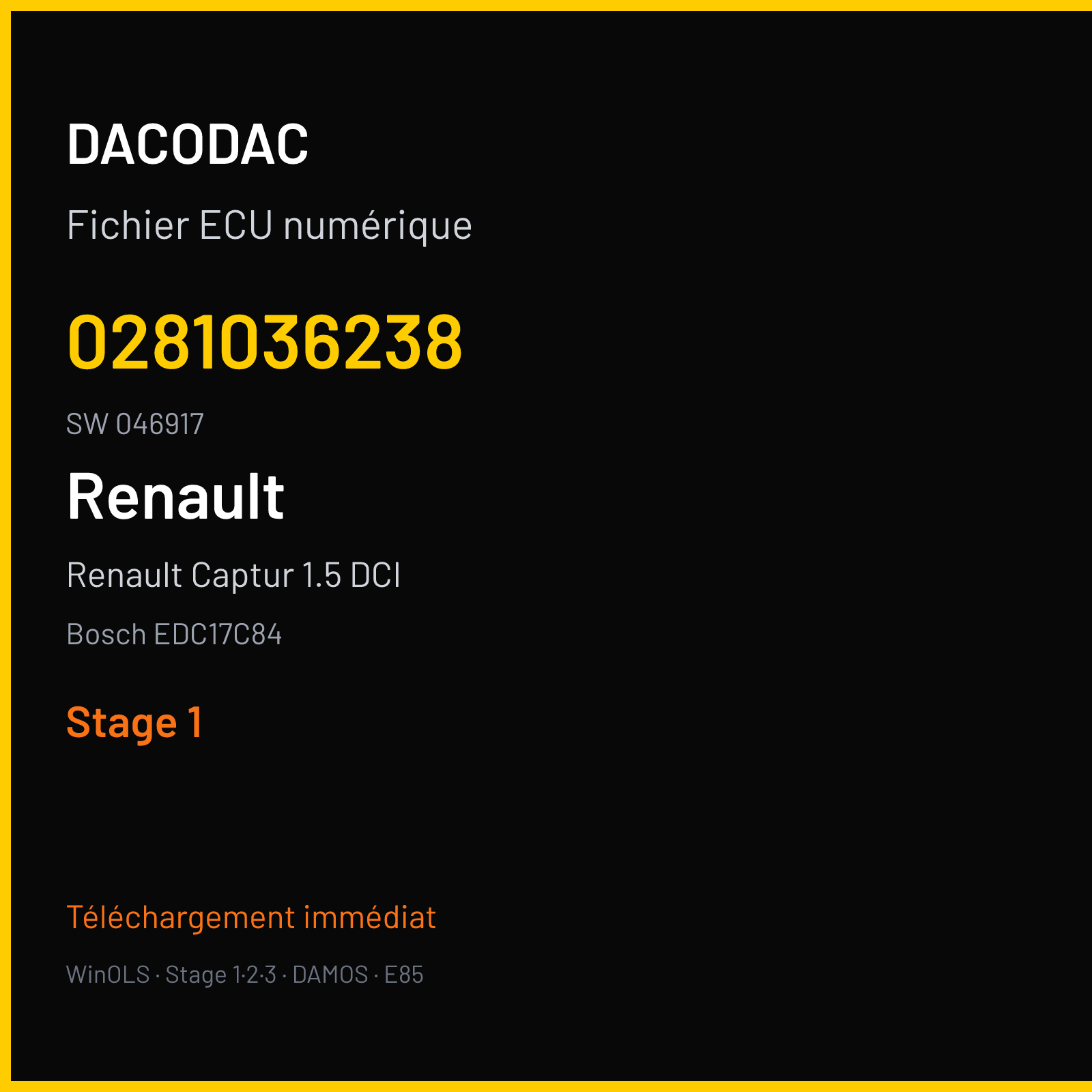 Renault Captur 1.5 DCI (2016) — Bosch EDC17C84 — 0281036238 · 046917 — Stage 1