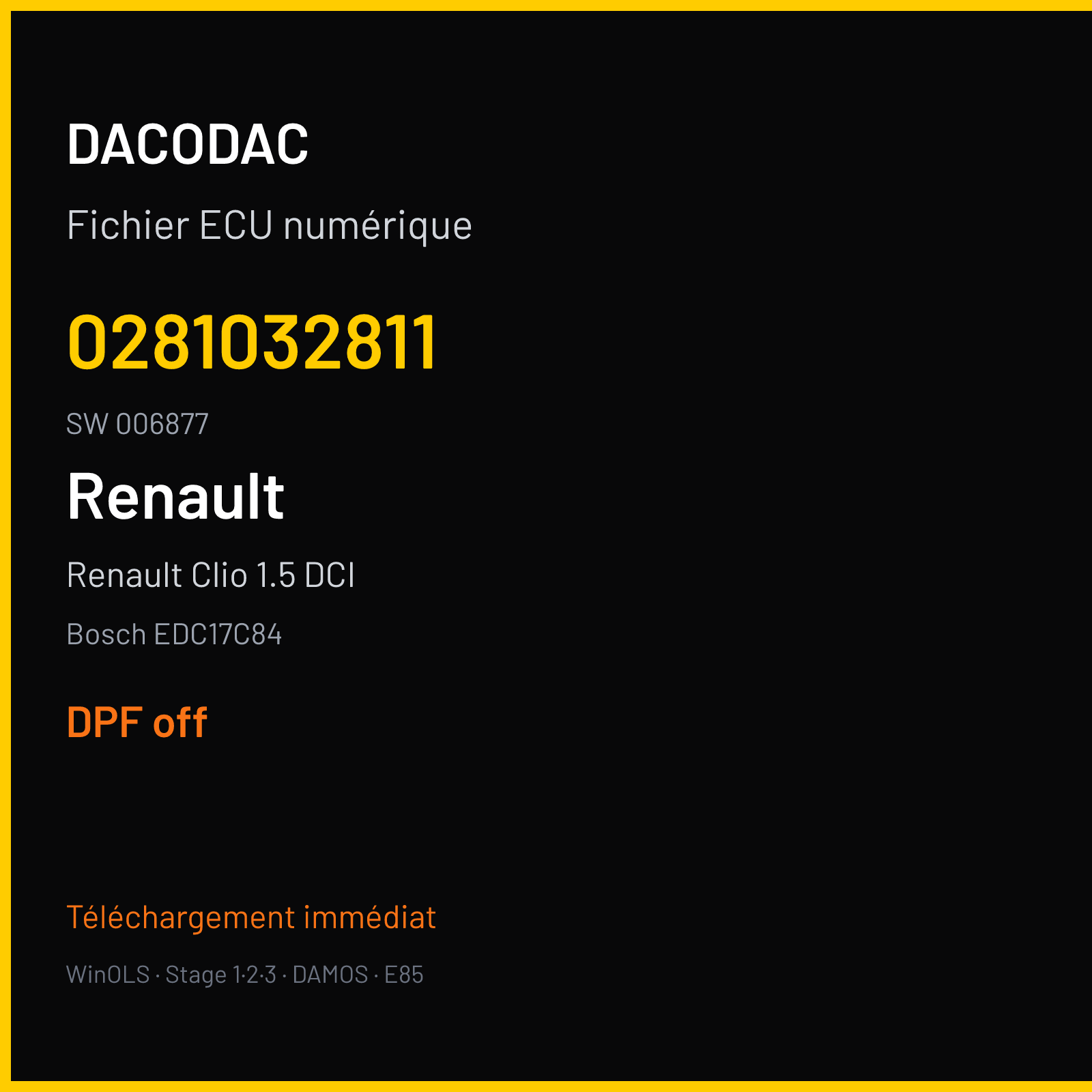 Renault Clio 1.5 DCI (2016) — Bosch EDC17C84 — 0281032811 · 006877 — DPF off