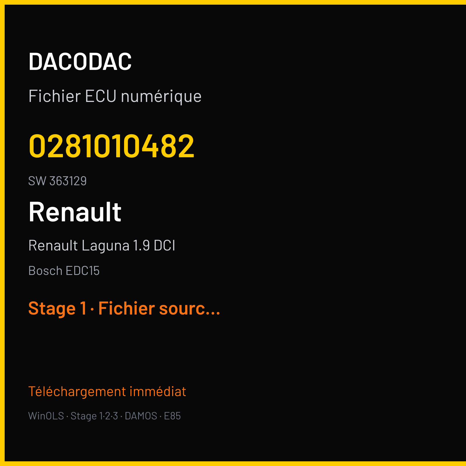 Renault Laguna 1.9 DCI (2001) — Bosch EDC15 — 0281010482 · 363129 — Stage 1