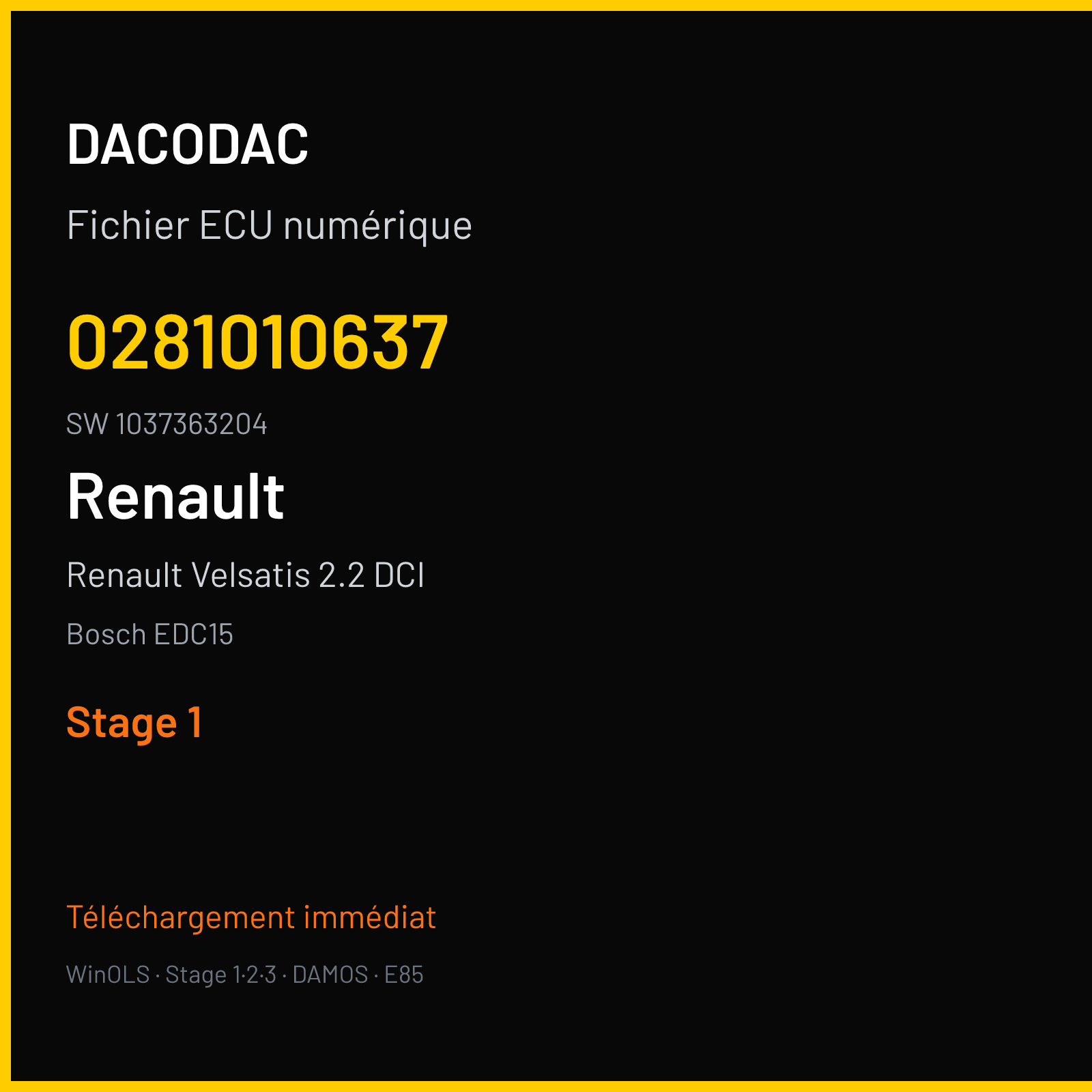 Renault Velsatis 2.2 DCI 115 ch (2003) — Bosch EDC15 — 0281010637 · 1037363204 · 374457 — Stage 1
