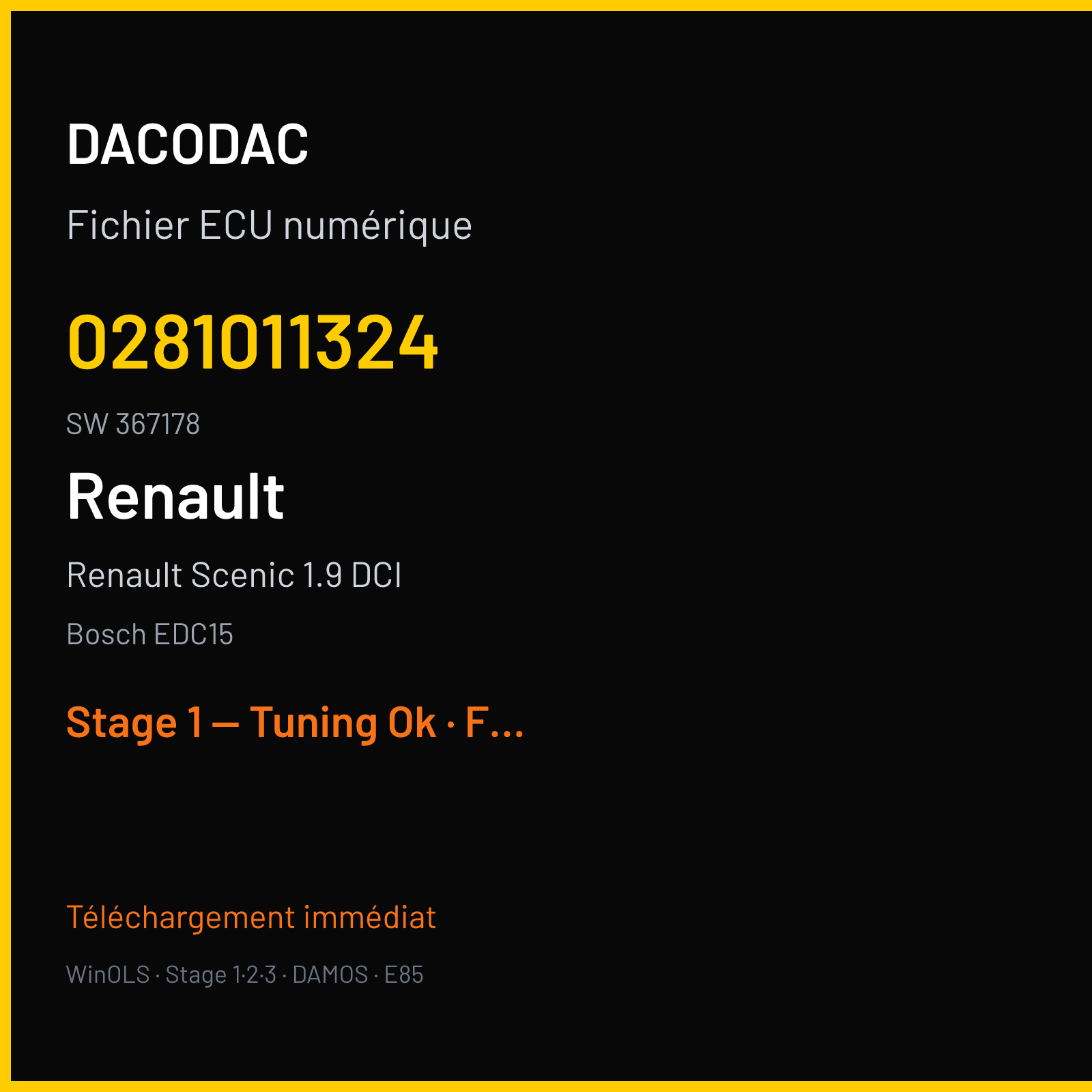 Renault Scenic 1.9 DCI — Bosch EDC15 — 0281011324 · 367178 — Stage 1 — Tuning Ok