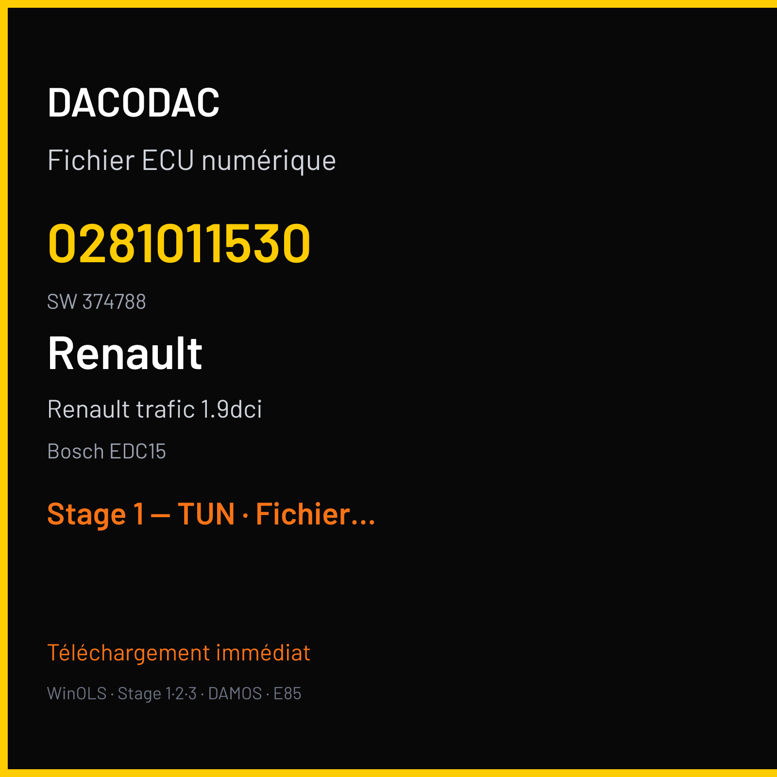 Renault trafic 1.9dci (2005) — Bosch EDC15 — 0281011530 · 374788 — Stage 1 — TUN