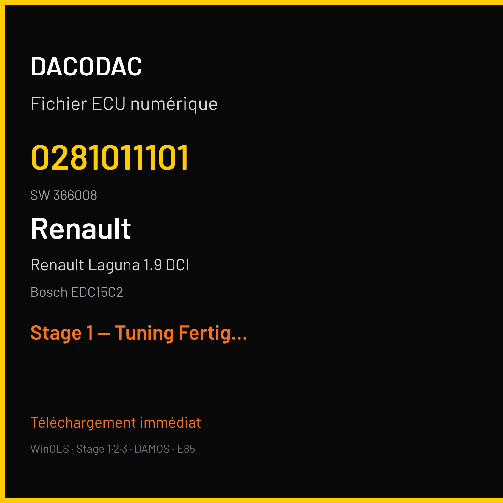 Renault Laguna 1.9 DCI (2003) — Bosch EDC15C2 — 0281011101 · 366008 — Stage 1 — Tuning Fertig
