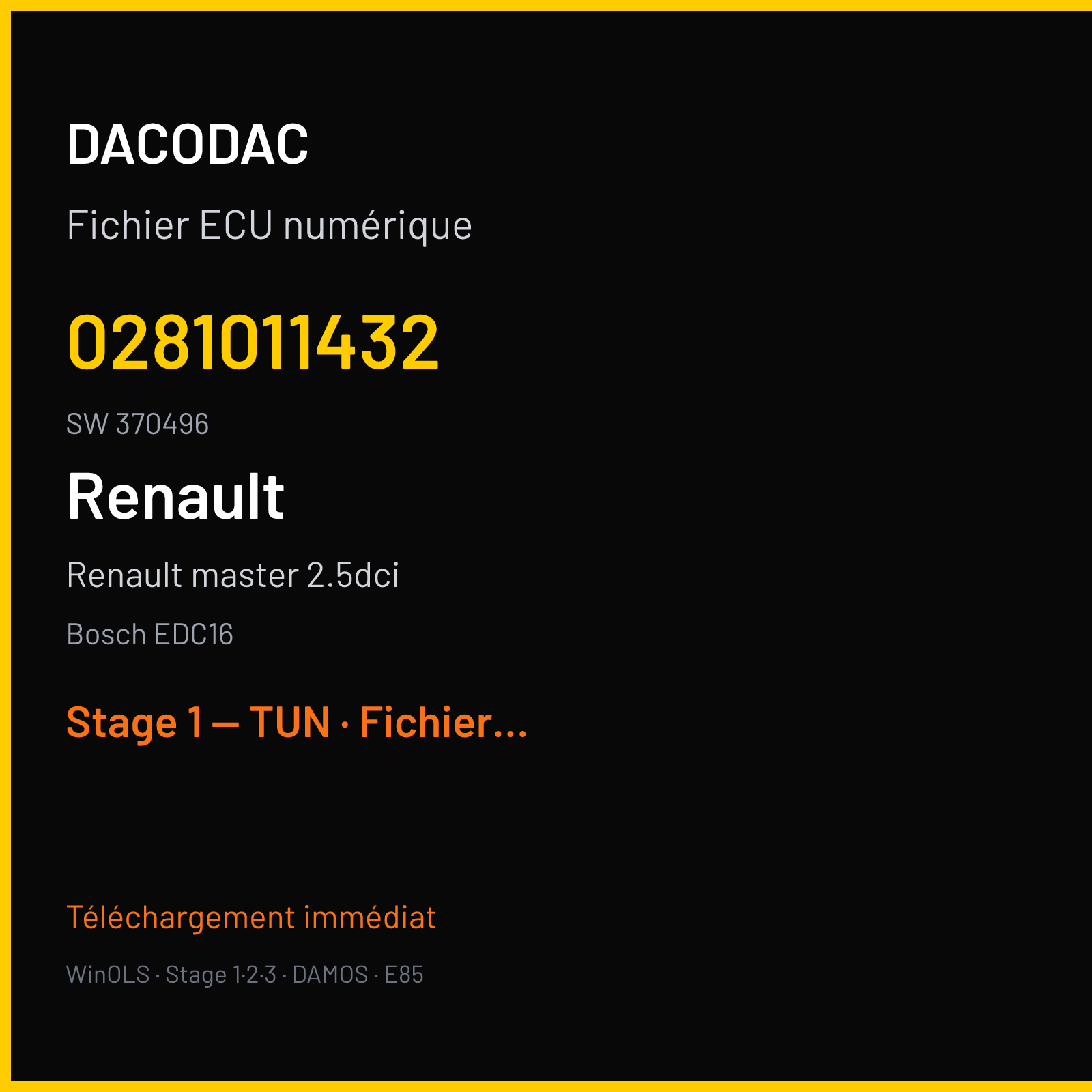 Renault master 2.5dci (2004) — Bosch EDC16 — 0281011432 · 370496 — Stage 1 — TUN