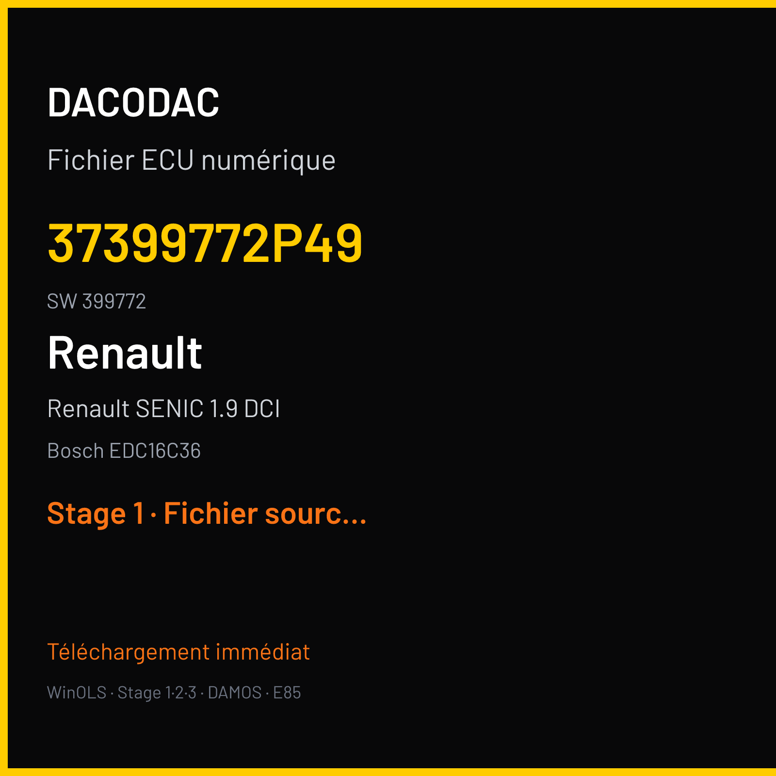 Renault SENIC 1.9 DCI (2009) — Bosch EDC16C36 — 37399772P49 · 399772 — Stage 1
