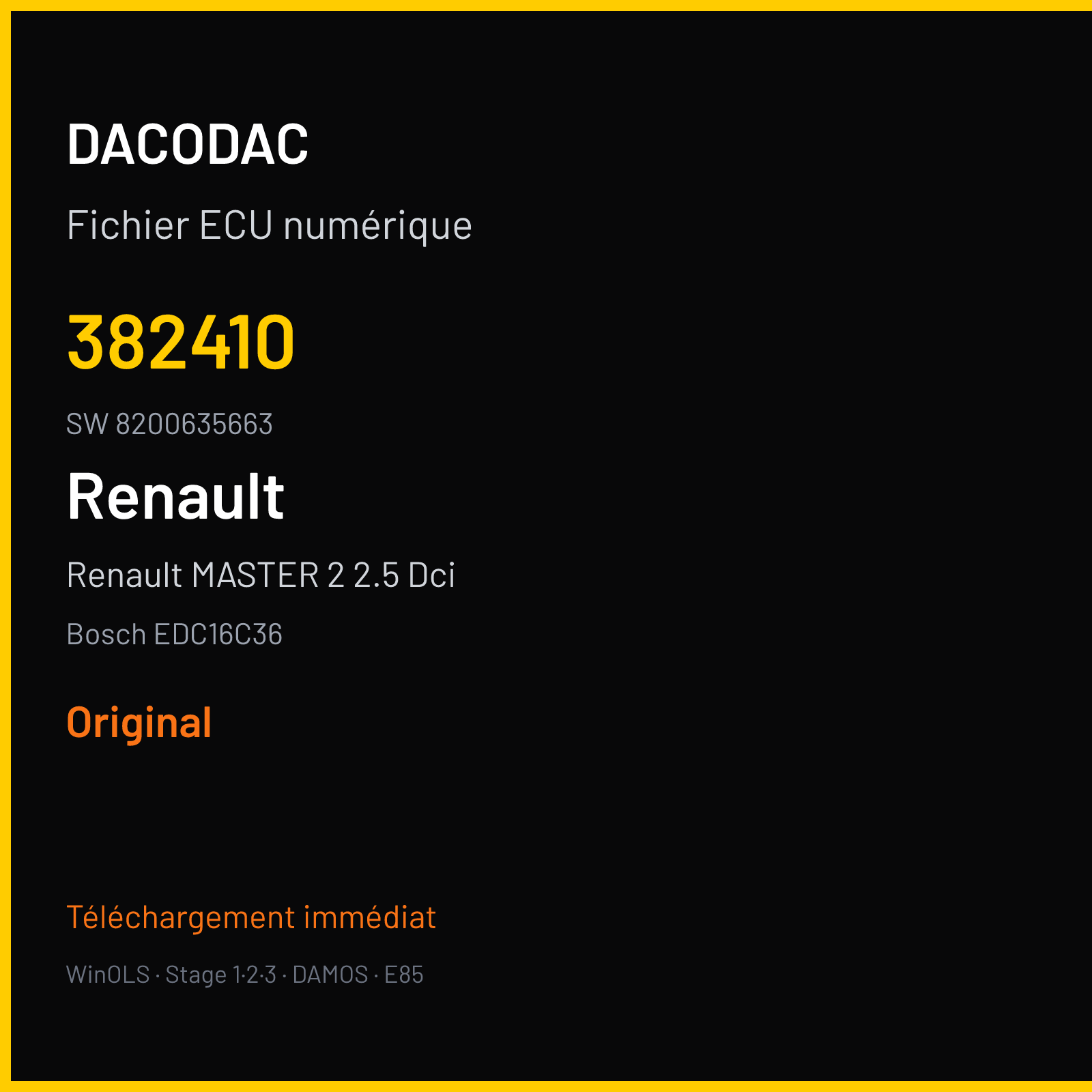 Renault MASTER 2 2.5 Dci 146 ch — Bosch EDC16C36 — 382410 · 8200635663 — Original