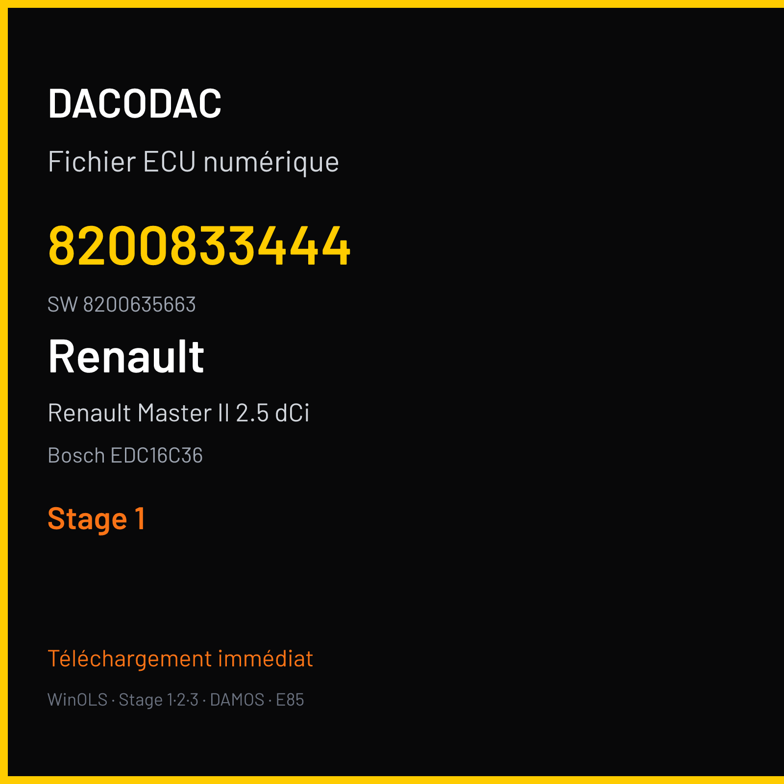 Renault Master II 2.5 dCi 100 ch — Bosch EDC16C36 — 8200833444 · 8200635663 · 1037388163 — Stage 1