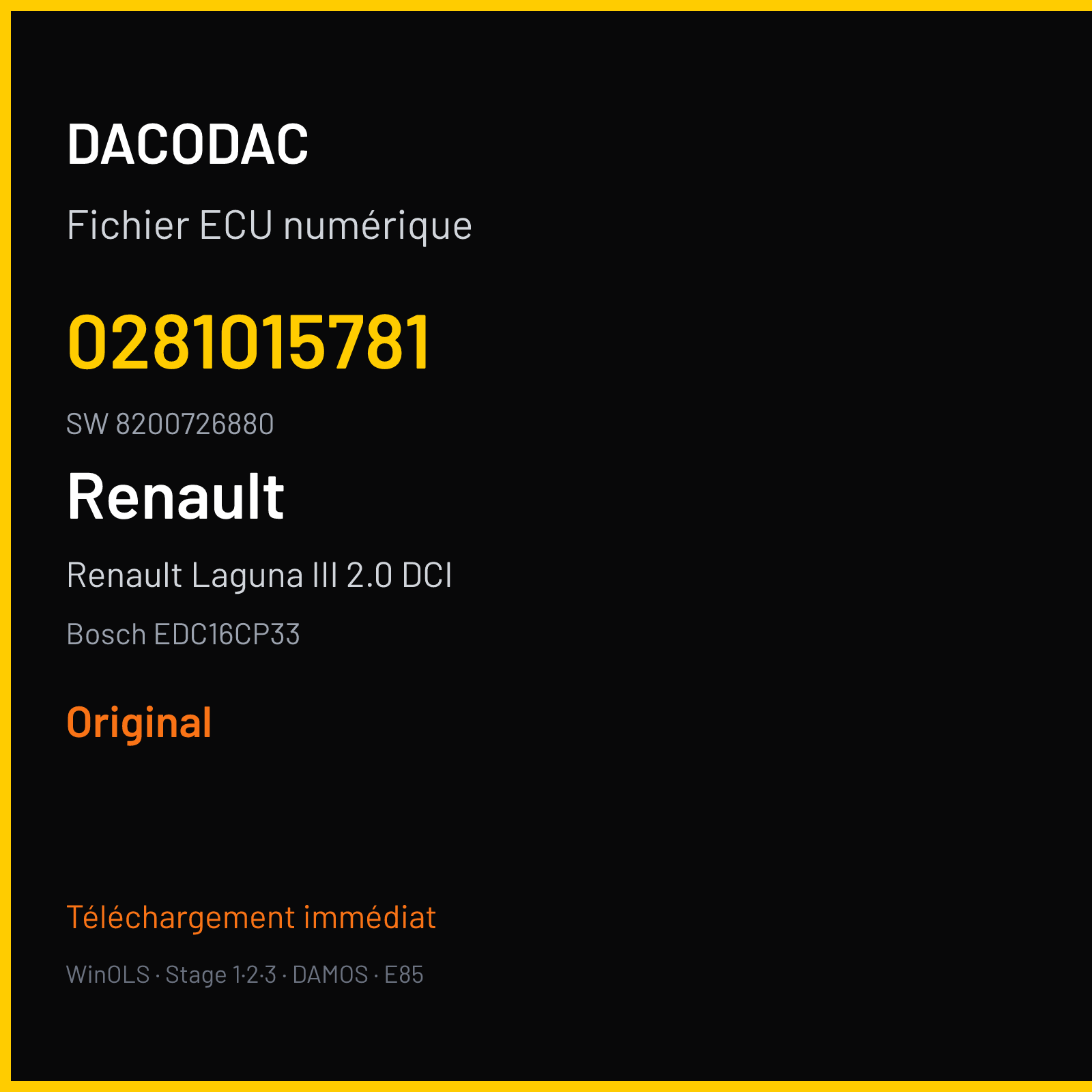 Renault Laguna III 2.0 DCI 150 ch (2010) — Bosch EDC16CP33 — 0281015781 · 8200726880 · 510104 — Original