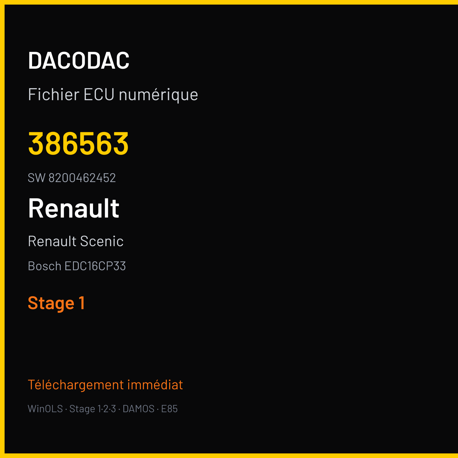 Renault Scenic 148 ch — Bosch EDC16CP33 — 386563 · 8200462452 — Stage 1