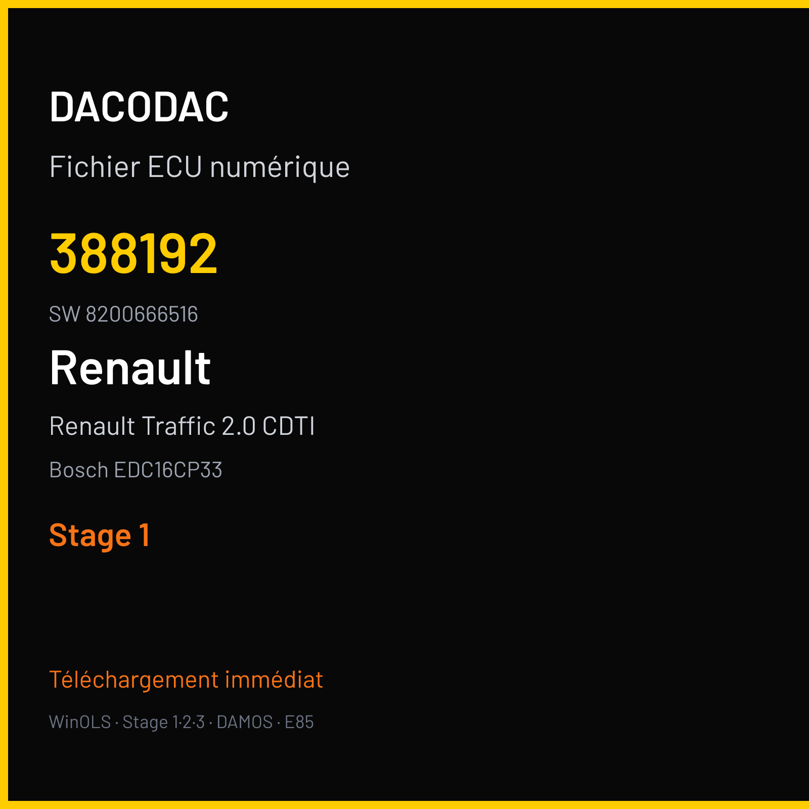Renault Traffic 2.0 CDTI 115 ch (2009) — Bosch EDC16CP33 — 388192 · 8200666516 — Stage 1