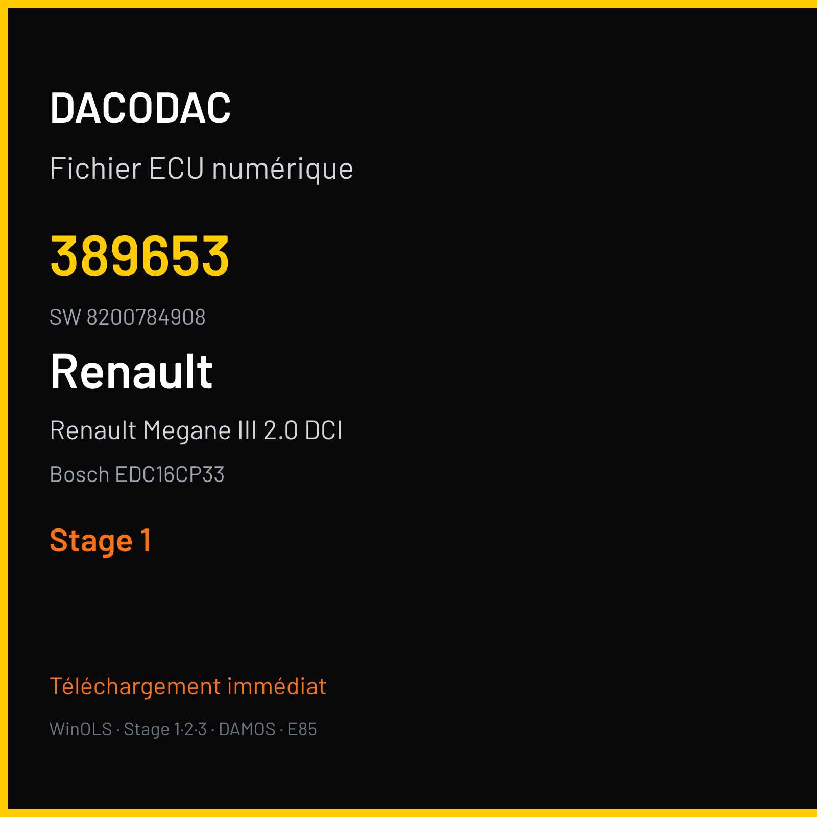Renault Megane III 2.0 DCI 175 ch (2007) — Bosch EDC16CP33 — 389653 · 8200784908 — Stage 1