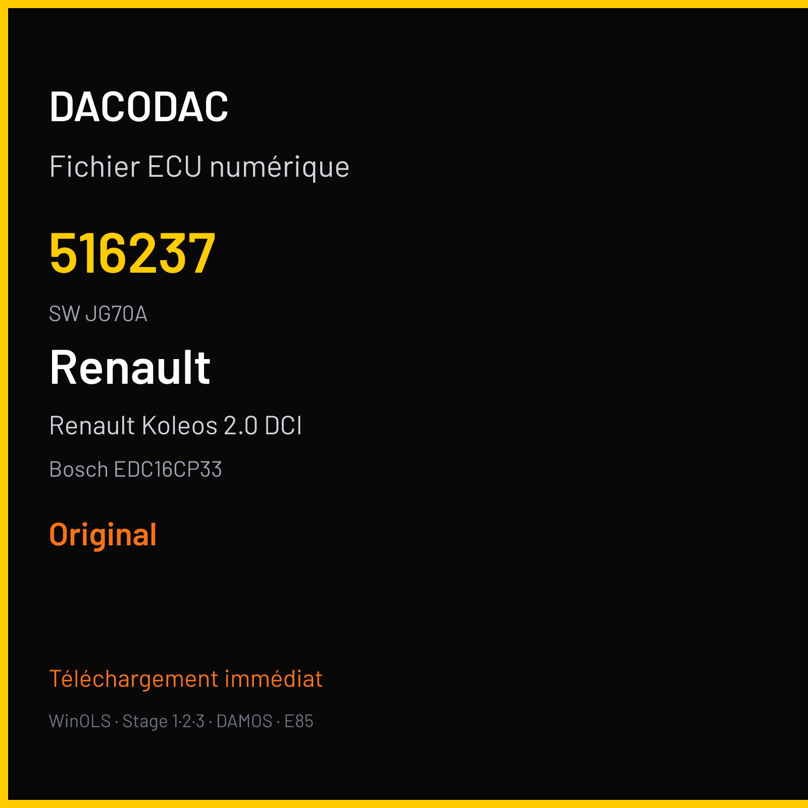 Renault Koleos 2.0 DCI 150 ch (2010) — Bosch EDC16CP33 — 516237 · JG70A — Original