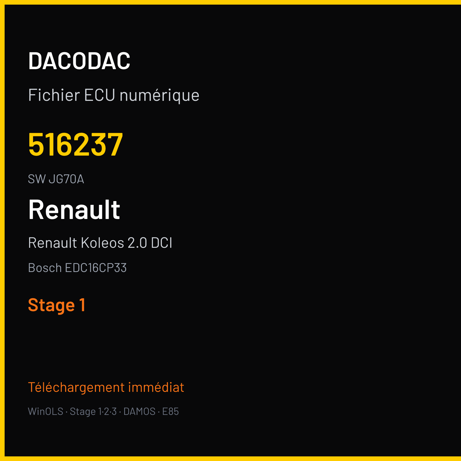 Renault Koleos 2.0 DCI 150 ch (2010) — Bosch EDC16CP33 — 516237 · JG70A — Stage 1
