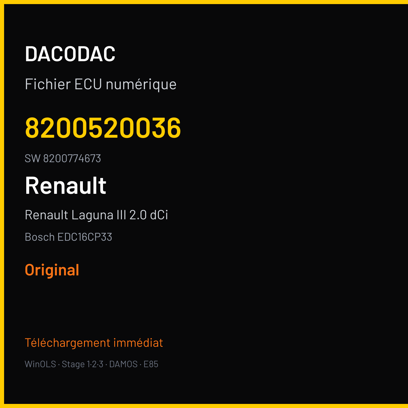 Renault Laguna III 2.0 dCi 150 ch (2007) — Bosch EDC16CP33 — 8200520036 · 8200774673 · 387382 — Original