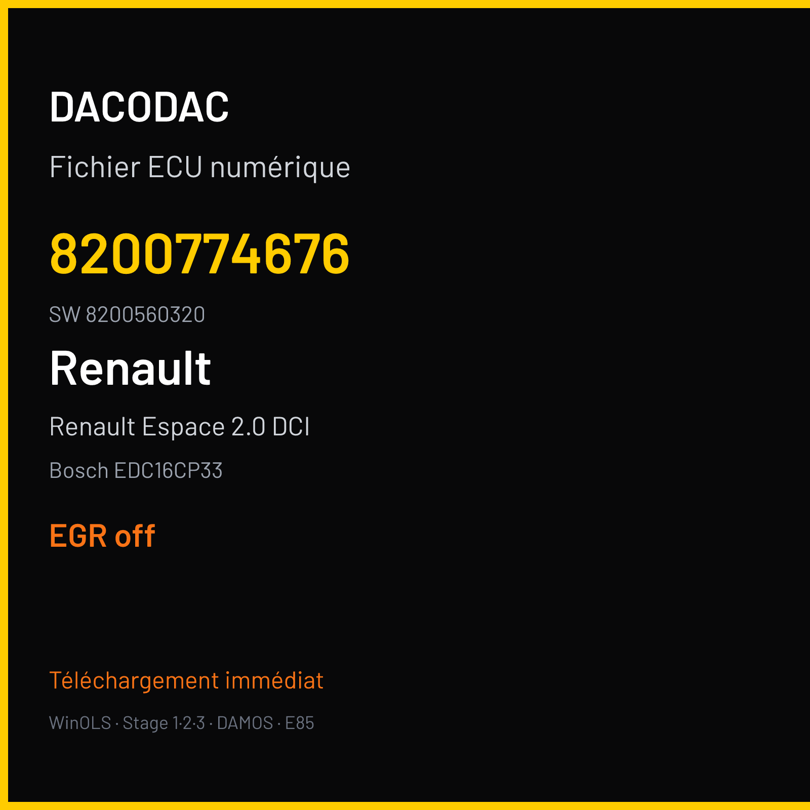 Renault Espace 2.0 DCI 173 ch (2006) — Bosch EDC16CP33 — 8200774676 · 8200560320 · 387992 — EGR off