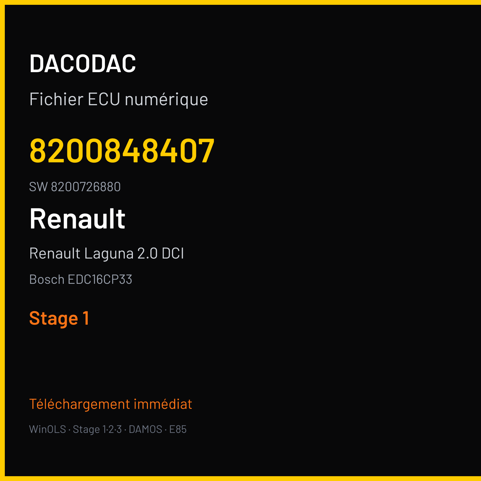 Renault Laguna 2.0 DCI 150 ch (2006) — Bosch EDC16CP33 — 8200848407 · 8200726880 · 395732 — Stage 1
