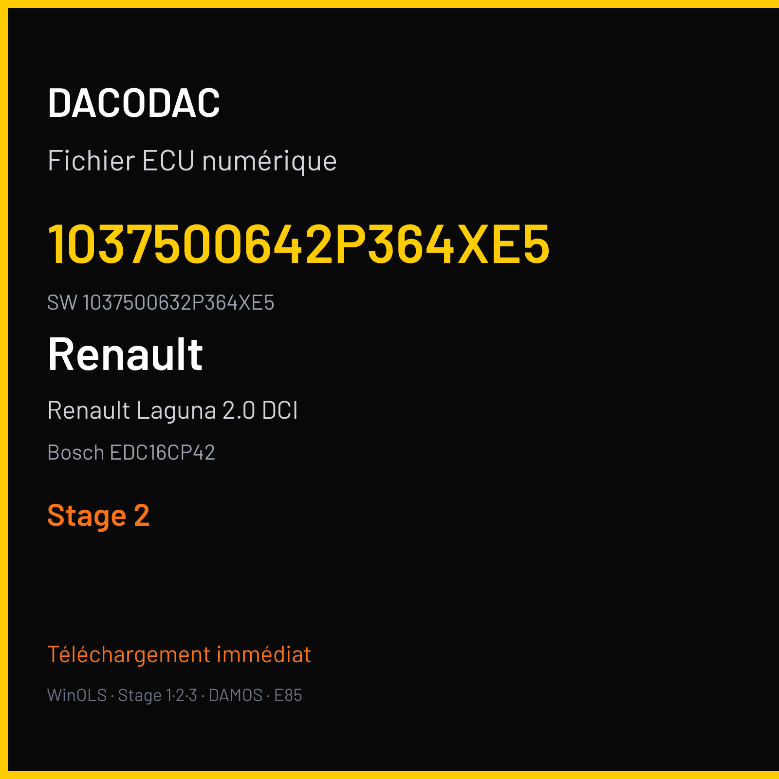 Renault Laguna 2.0 DCI 235 ch (2009) — Bosch EDC16CP42 — 1037500642P364XE5 · 1037500632P364XE5 · 500642 — Stage 2