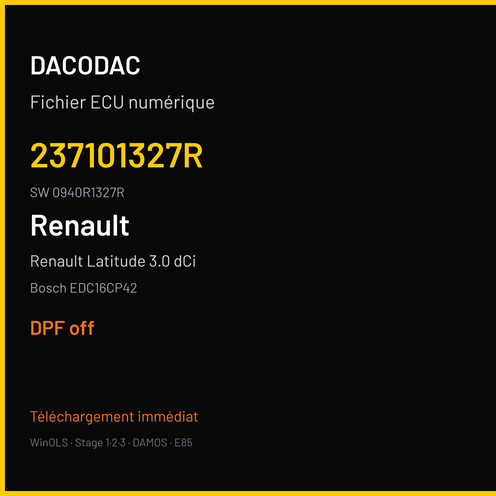 Renault Latitude 3.0 dCi 241 ch (2011) — Bosch EDC16CP42 — 237101327R · 0940R1327R · 1037511425 P364 XF0 — DPF off