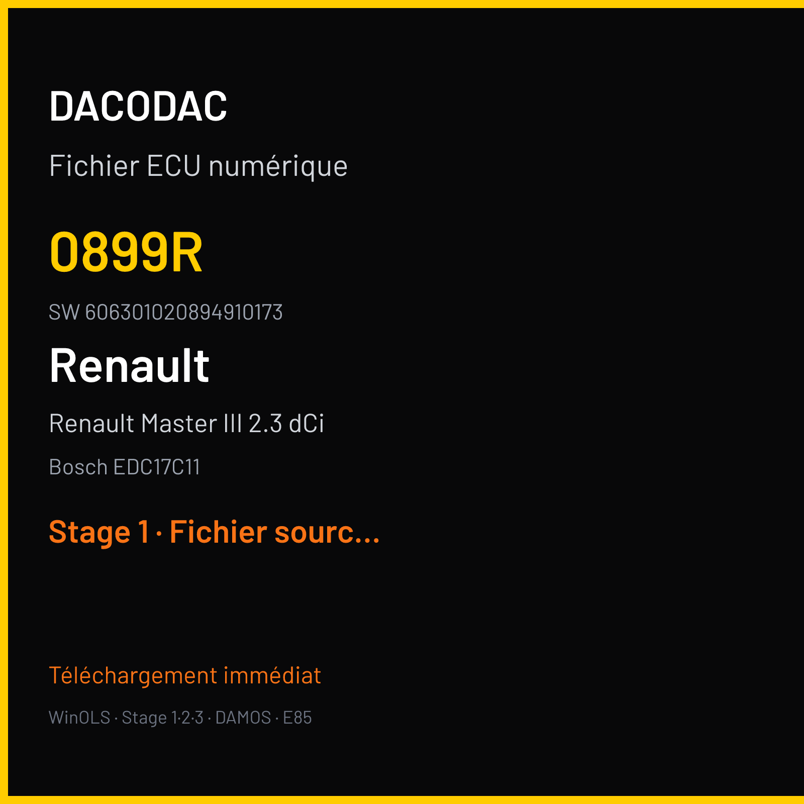 Renault Master III 2.3 dCi 125 ch (2014) — Bosch EDC17C11 — 0899R · 606301020894910173 · 517813 — Stage 1