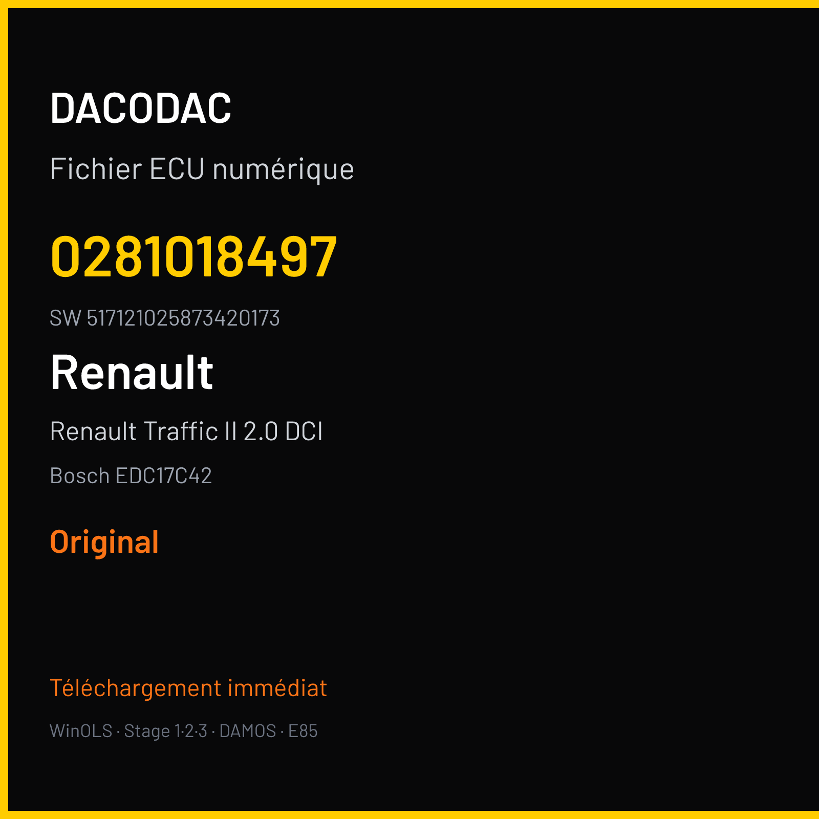 Renault Traffic II 2.0 DCI 115 ch (2012) — Bosch EDC17C42 — 0281018497 · 517121025873420173 · 521429 — Original