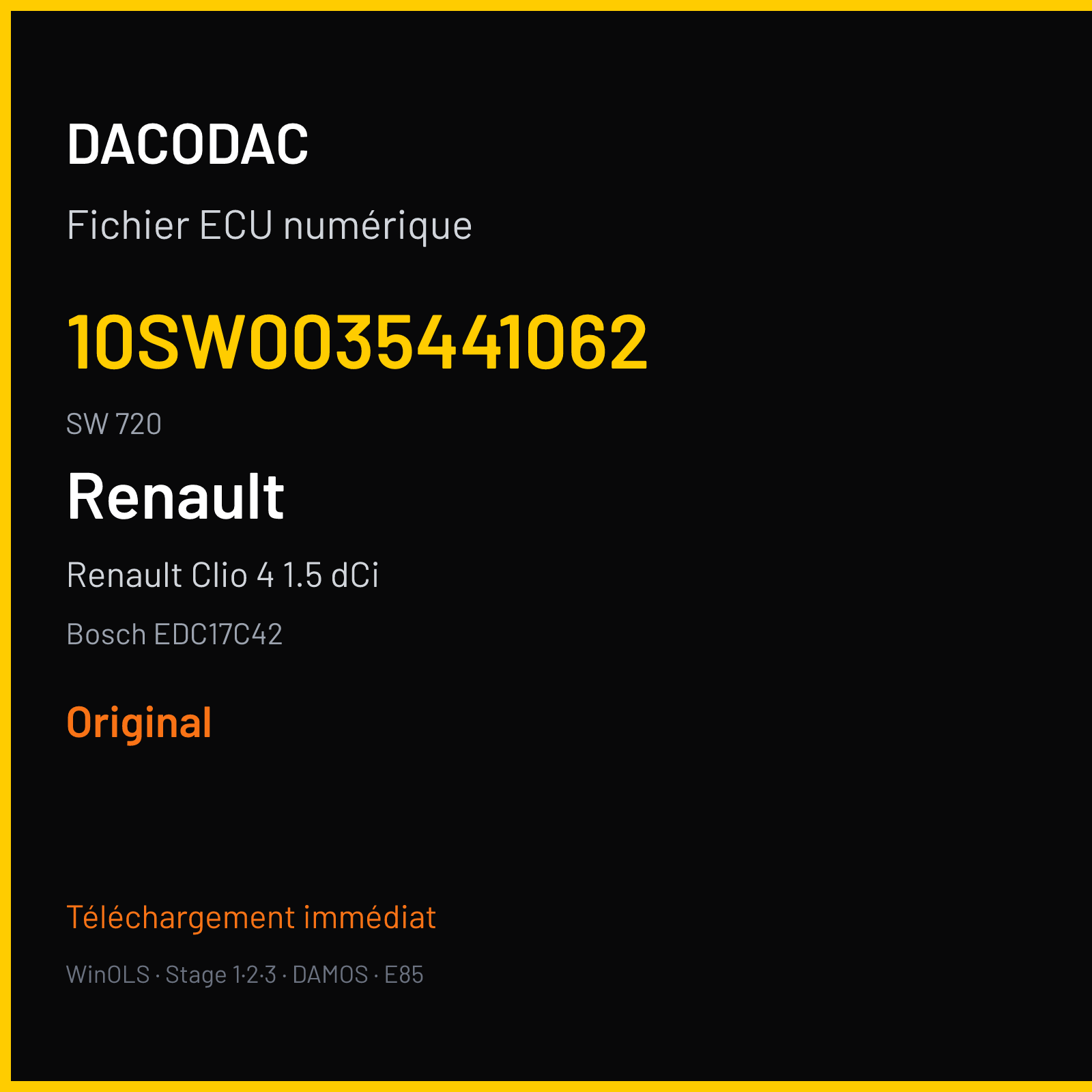 Renault Clio 4 1.5 dCi 75 ch — Bosch EDC17C42 — 10SW0035441062 · 720 · MCE1902TGLMRH02870173 003544 — Original
