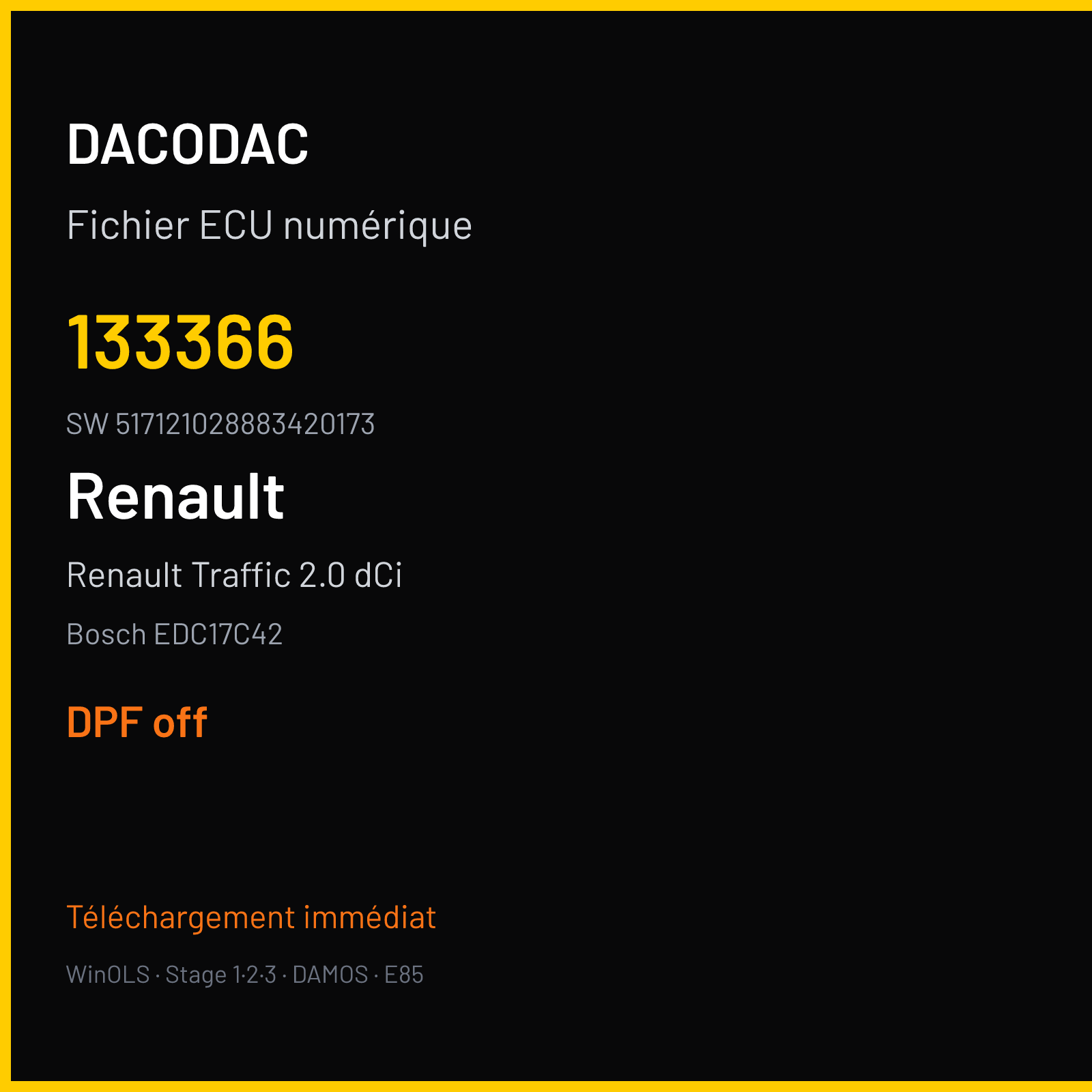 Renault Traffic 2.0 dCi 116 ch (2012) — Bosch EDC17C42 — 133366 · 517121028883420173 · 1037521428 1061 A31 — DPF off