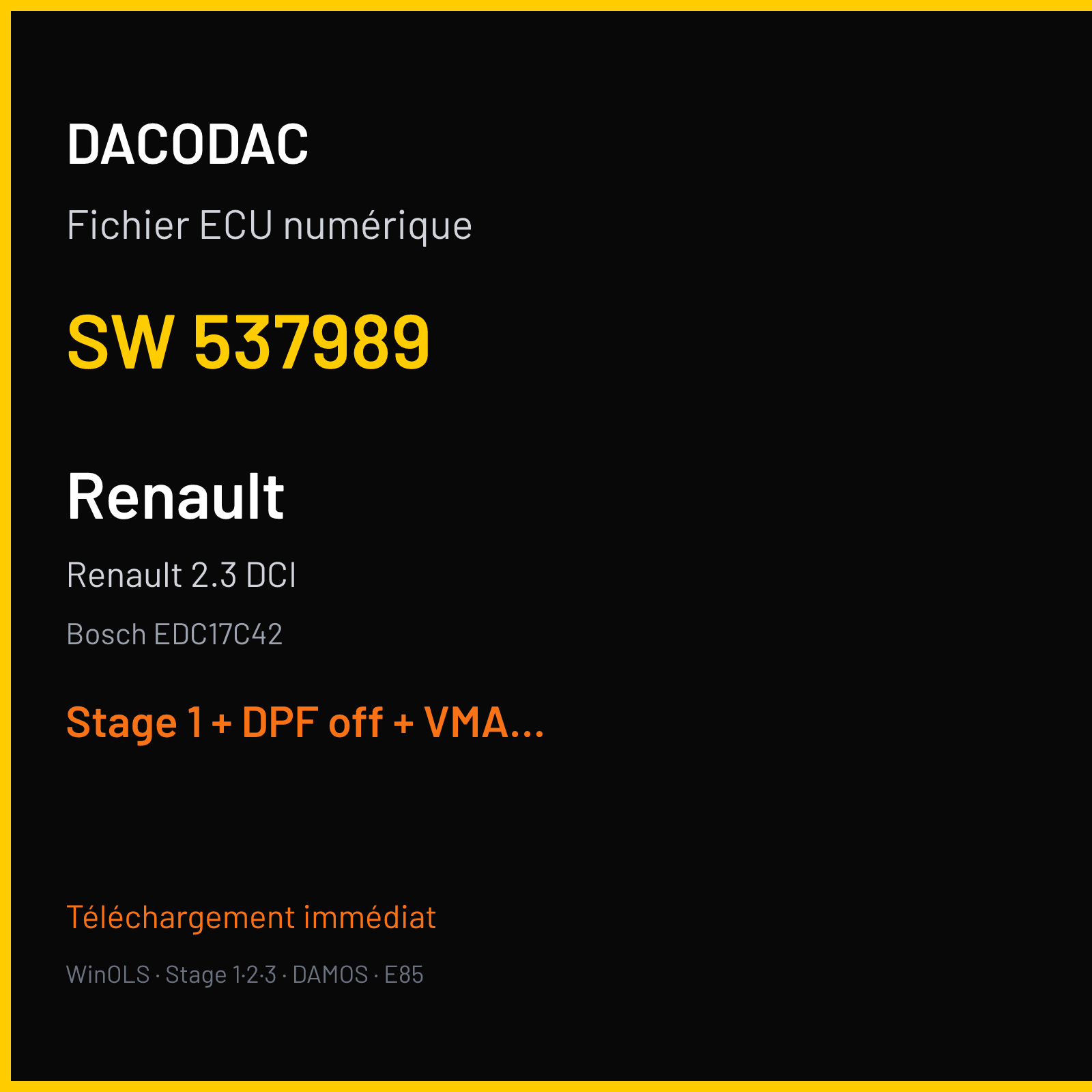 Renault 2.3 DCI (2014) — Bosch EDC17C42 — 537989 — Stage 1 + DPF off + VMAX off