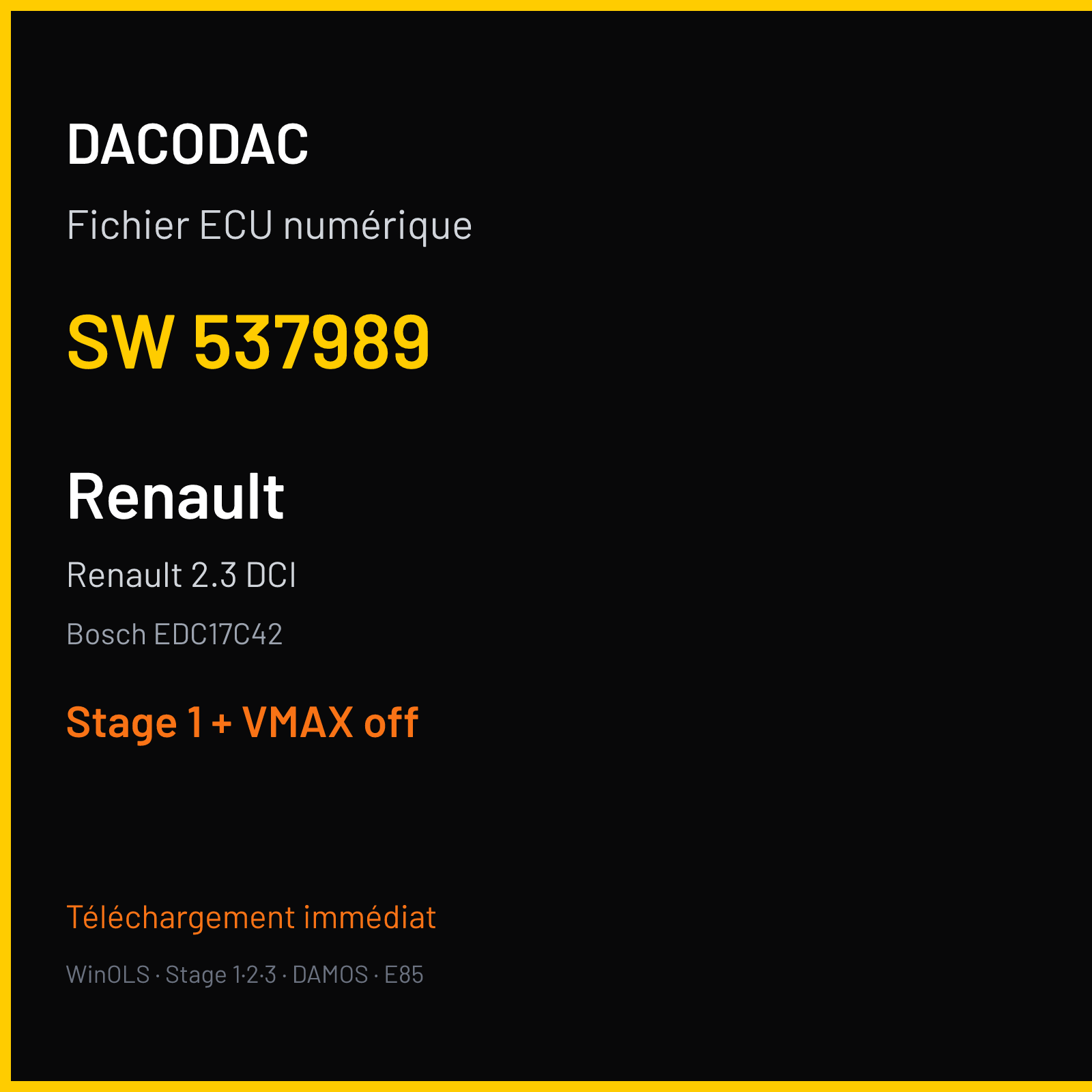Renault 2.3 DCI (2014) — Bosch EDC17C42 — 537989 — Stage 1 + VMAX off