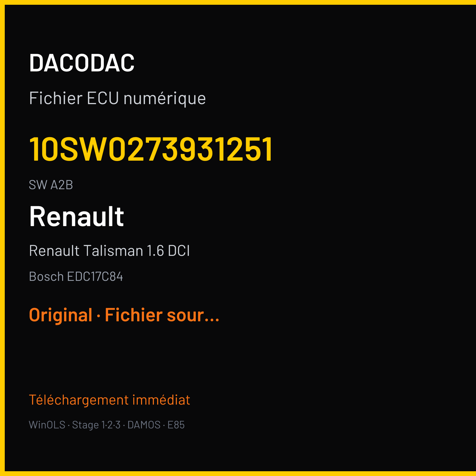 Renault Talisman 1.6 DCI 130 ch (2019) — Bosch EDC17C84 — 10SW0273931251 · A2B · 10SW0043611251 830 027393 — Original