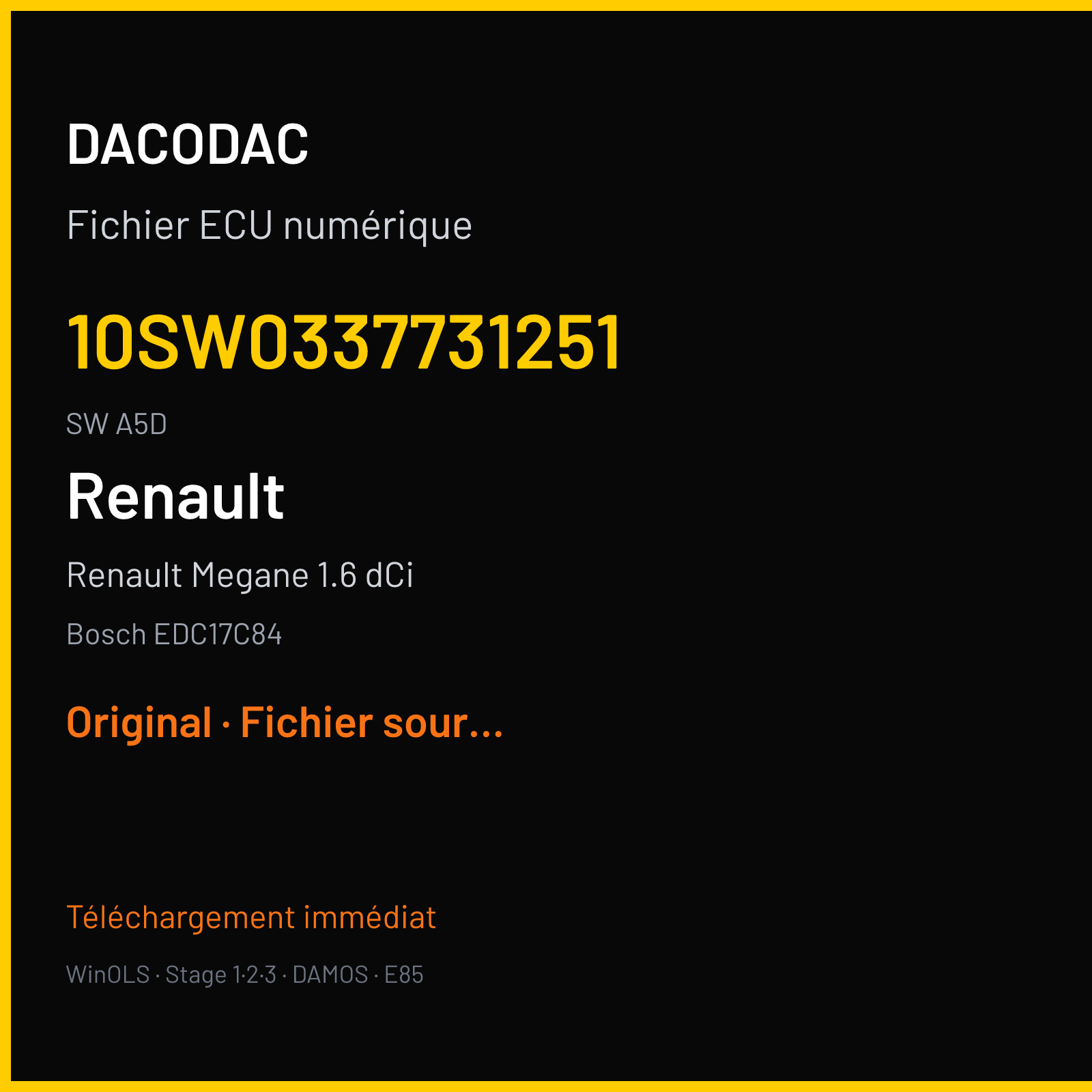 Renault Megane 1.6 dCi 130 ch (2018) — Bosch EDC17C84 — 10SW0337731251 · A5D · 10SW0043601251 830 033773 — Original