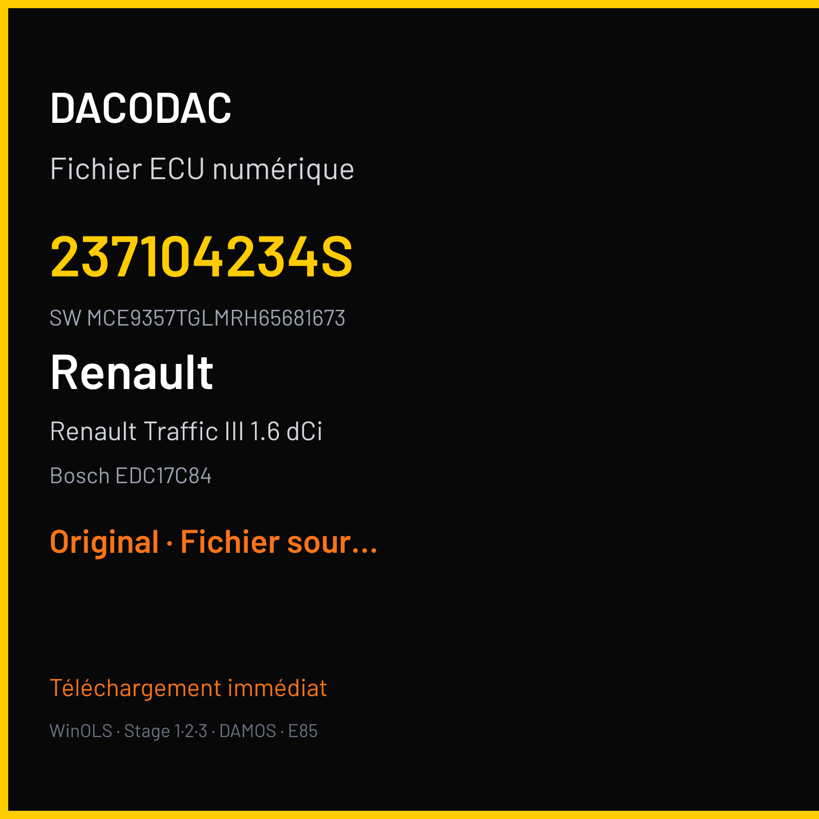 Renault Traffic III 1.6 dCi (2018) — Bosch EDC17C84 — 237104234S · MCE9357TGLMRH65681673 — Original