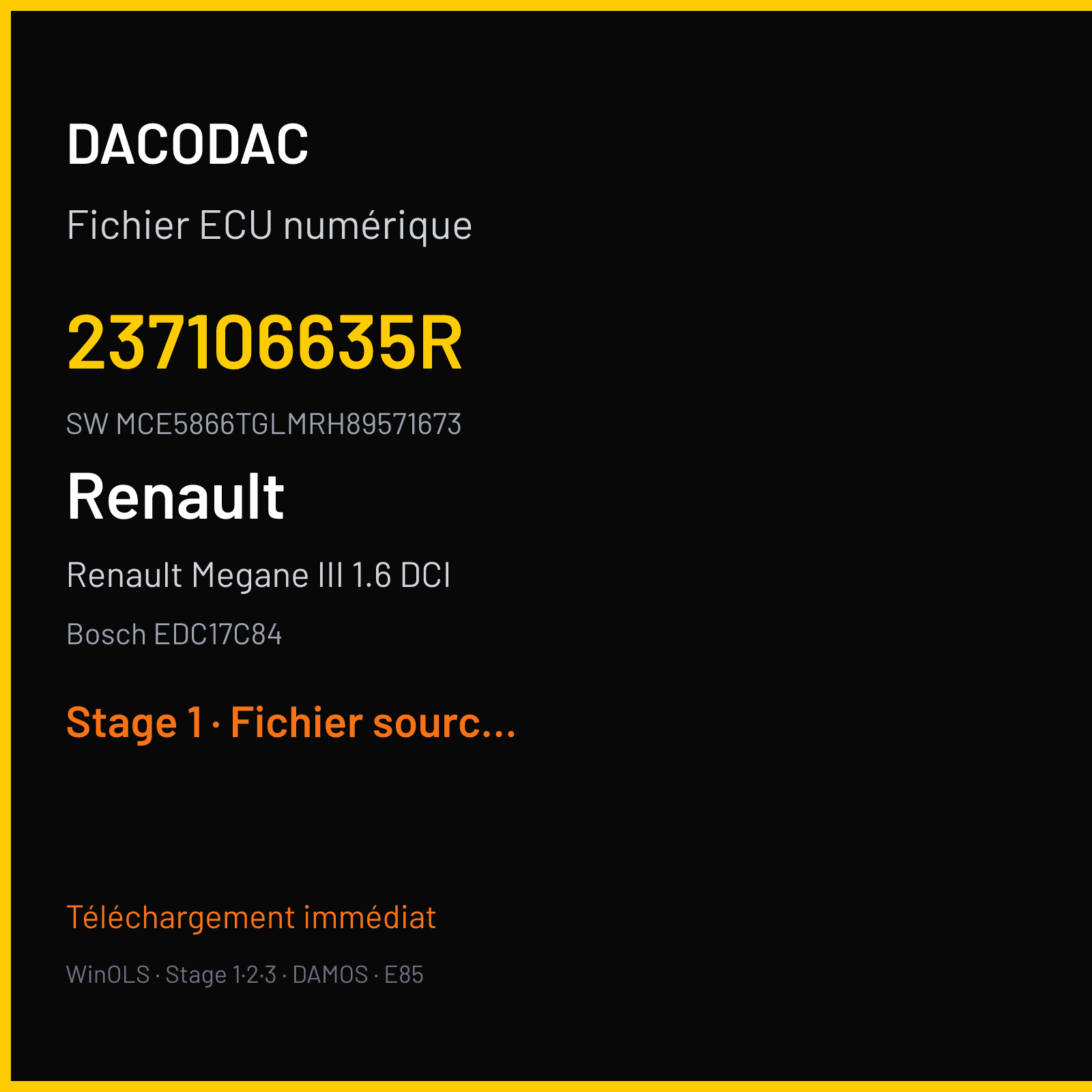 Renault Megane III 1.6 DCI 130 ch (2014) — Bosch EDC17C84 — 237106635R · MCE5866TGLMRH89571673 · 001237 — Stage 1