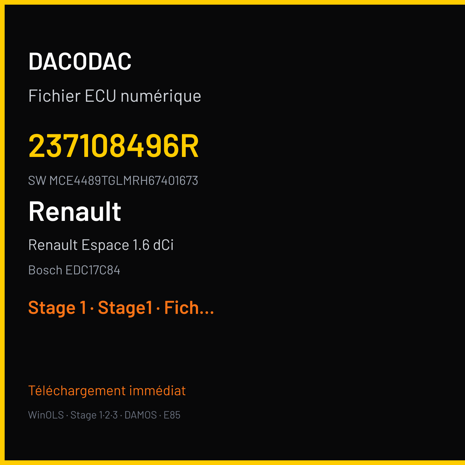 Renault Espace 1.6 dCi (2015) — Bosch EDC17C84 — 237108496R · MCE4489TGLMRH67401673 — Stage 1