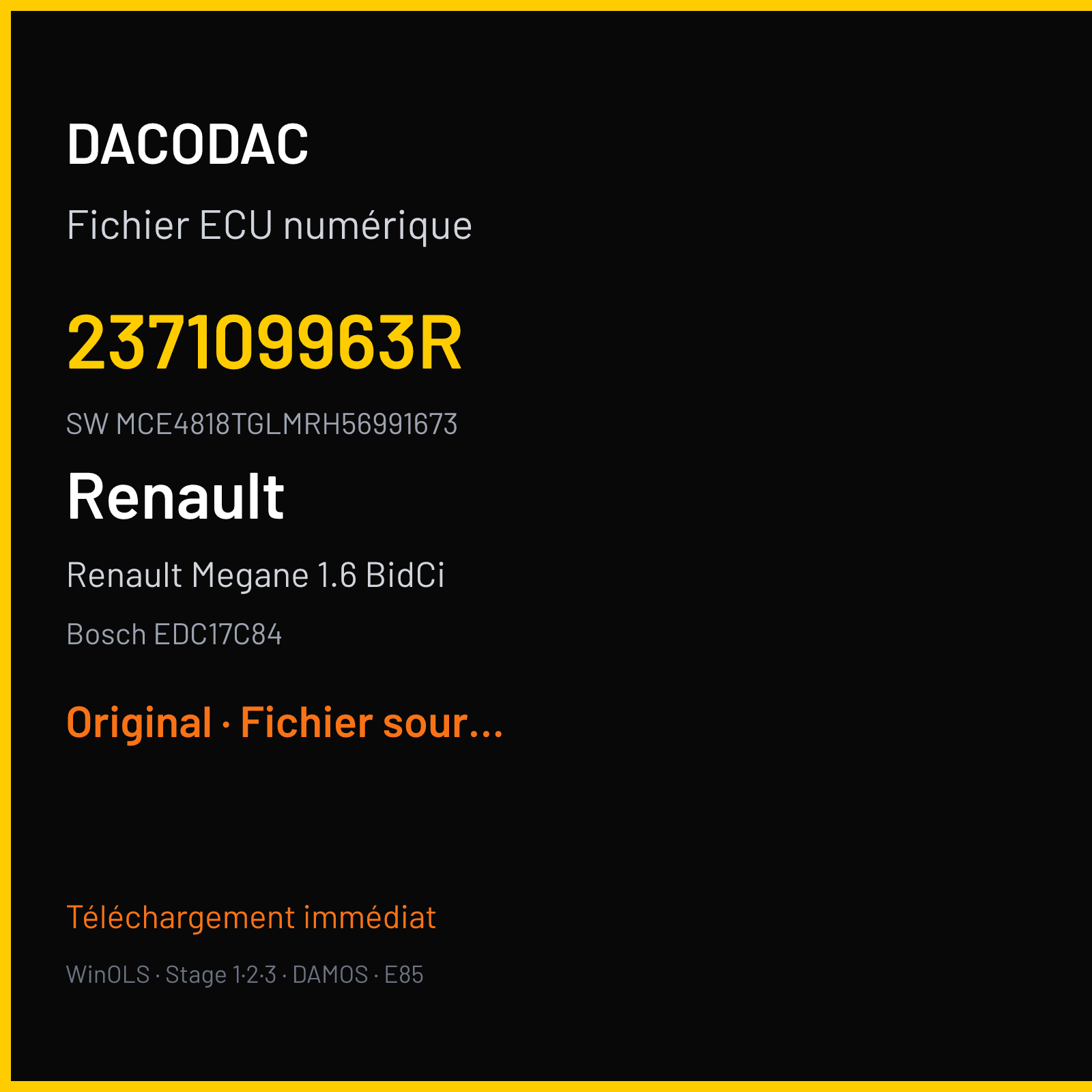 Renault Megane 1.6 BidCi (2016) — Bosch EDC17C84 — 237109963R · MCE4818TGLMRH56991673 — Original