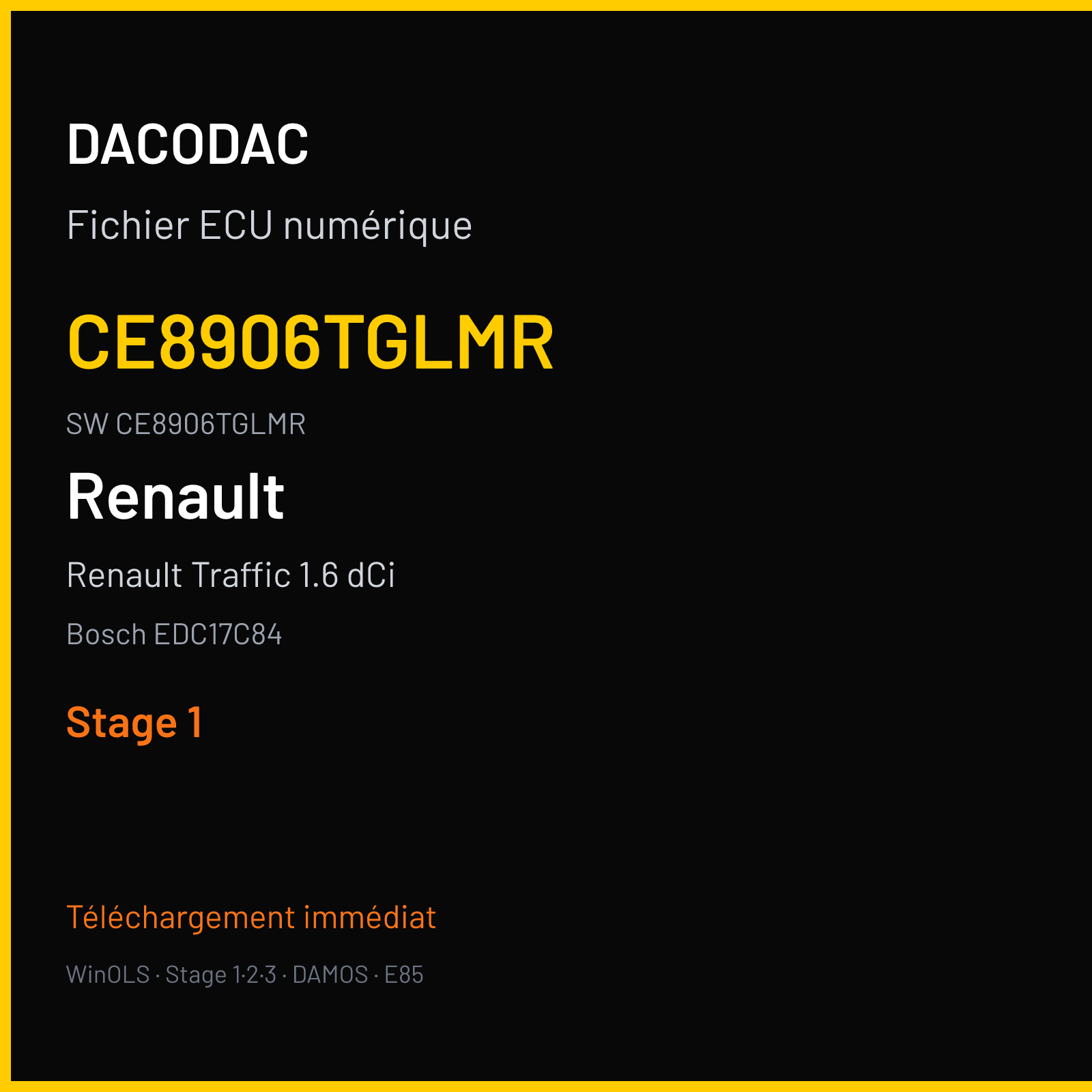 Renault Traffic 1.6 dCi 117 ch (2018) — Bosch EDC17C84 — CE8906TGLMR · CE8906TGLMR · 10SW048719 1251 8H0 — Stage 1