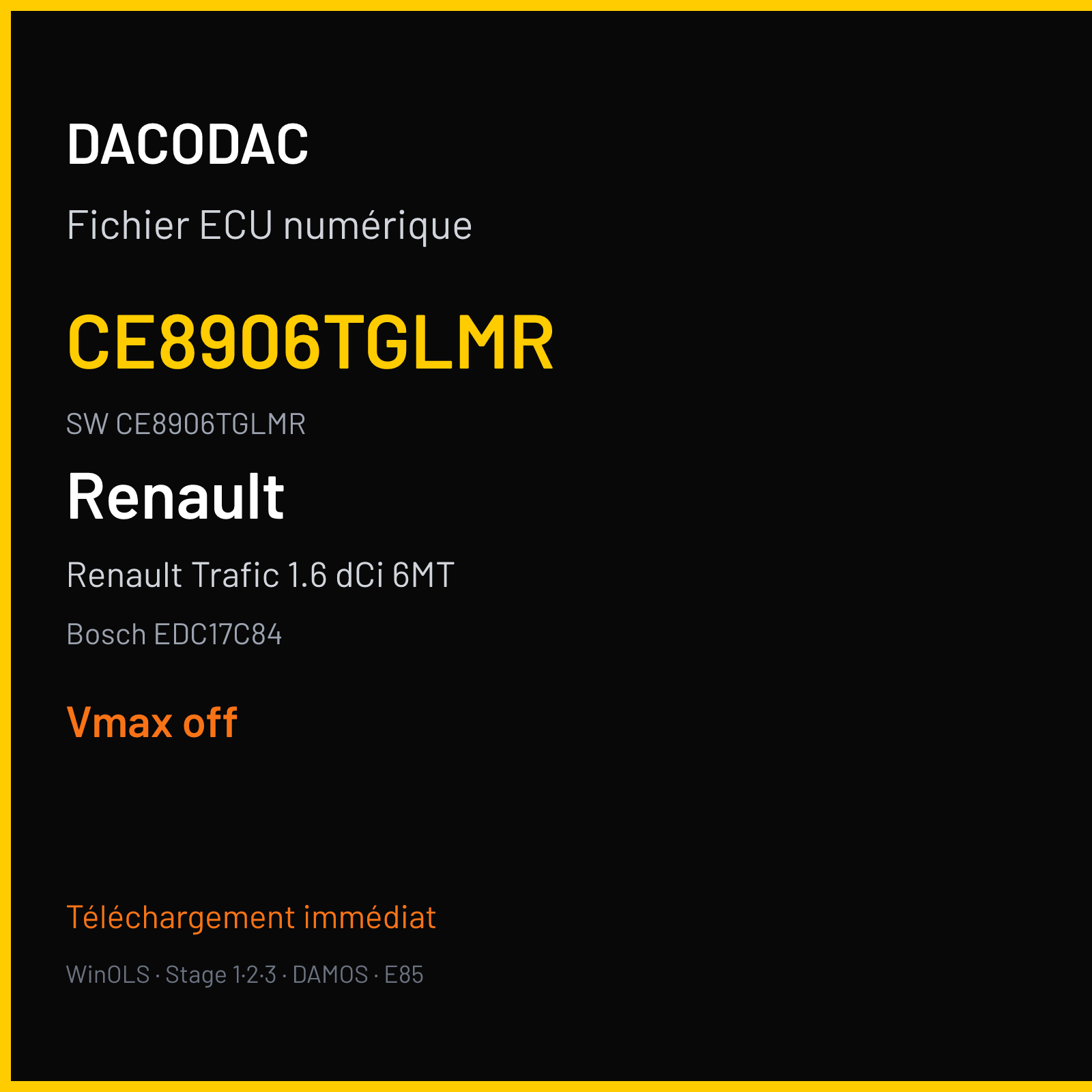Renault Trafic 1.6 dCi 6MT 116 ch (2019) — Bosch EDC17C84 — CE8906TGLMR · CE8906TGLMR · 032137 — VMAX off