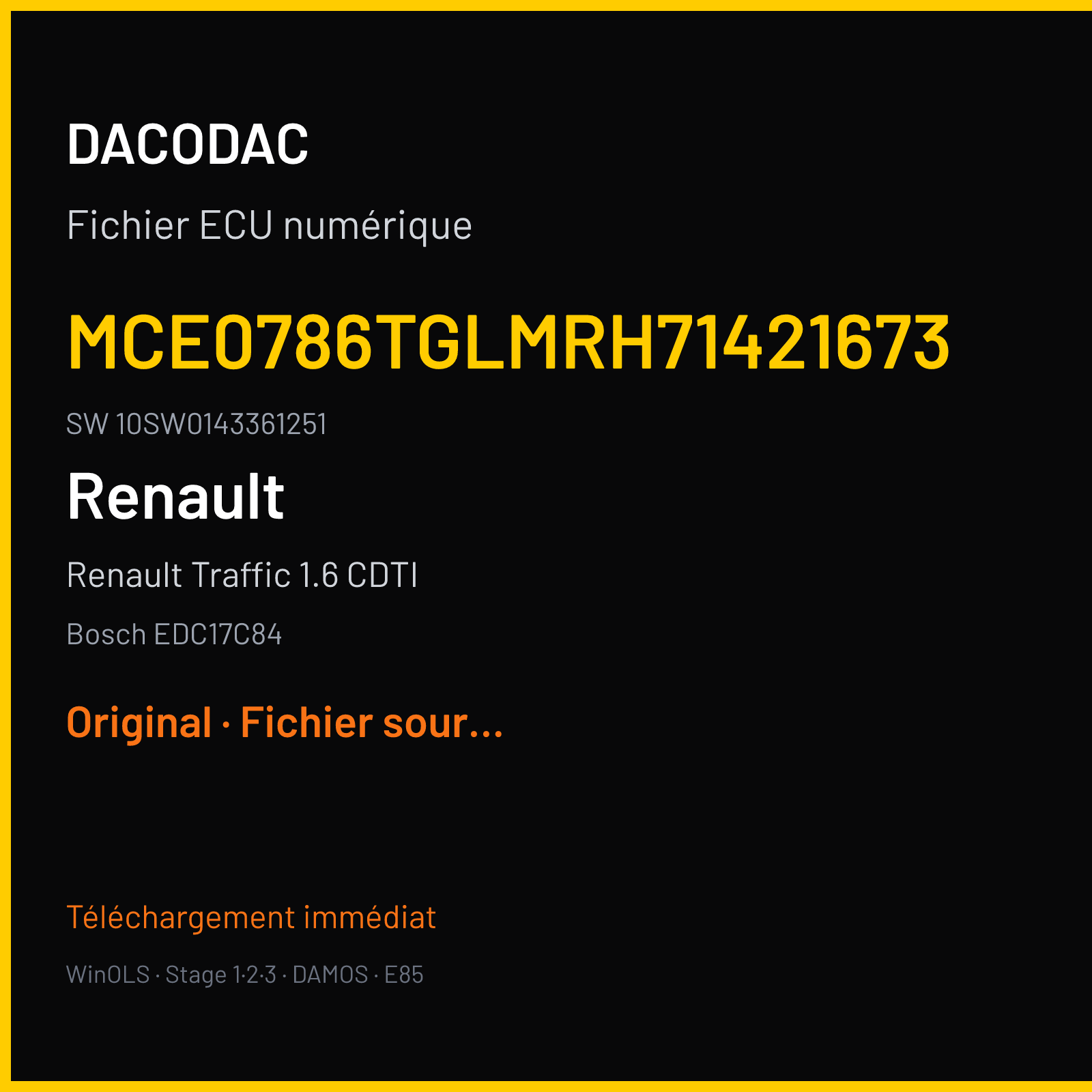 Renault Traffic 1.6 CDTI 125 ch (2016) — Bosch EDC17C84 — MCE0786TGLMRH71421673 · 10SW0143361251 · 8F0 032748 — Original