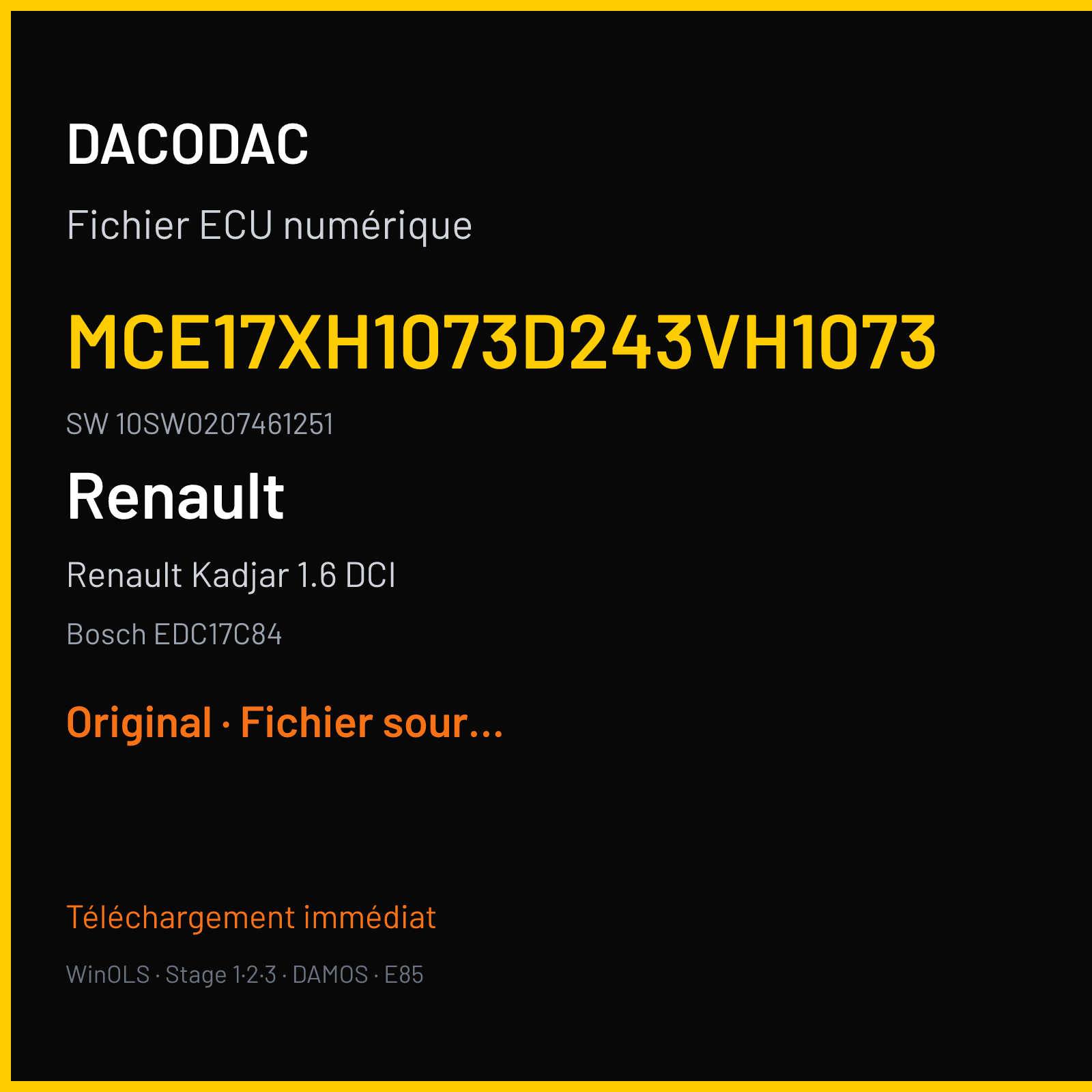 Renault Kadjar 1.6 DCI 130 ch (2018) — Bosch EDC17C84 — MCE17XH1073D243VH1073 · 10SW0207461251 · 780 020746 — Original