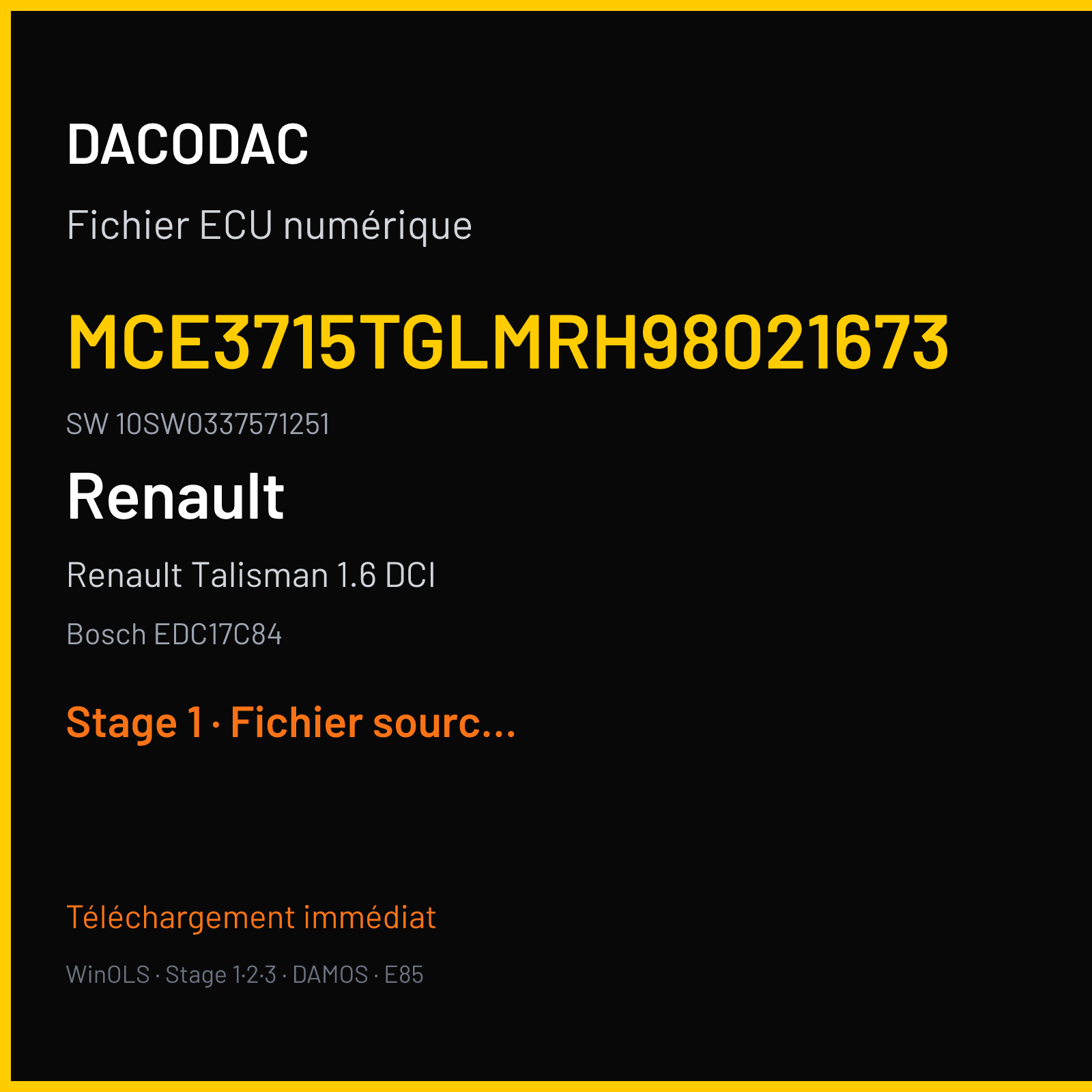 Renault Talisman 1.6 DCI 130 ch (2017) — Bosch EDC17C84 — MCE3715TGLMRH98021673 · 10SW0337571251 · A5D 033757 — Stage 1