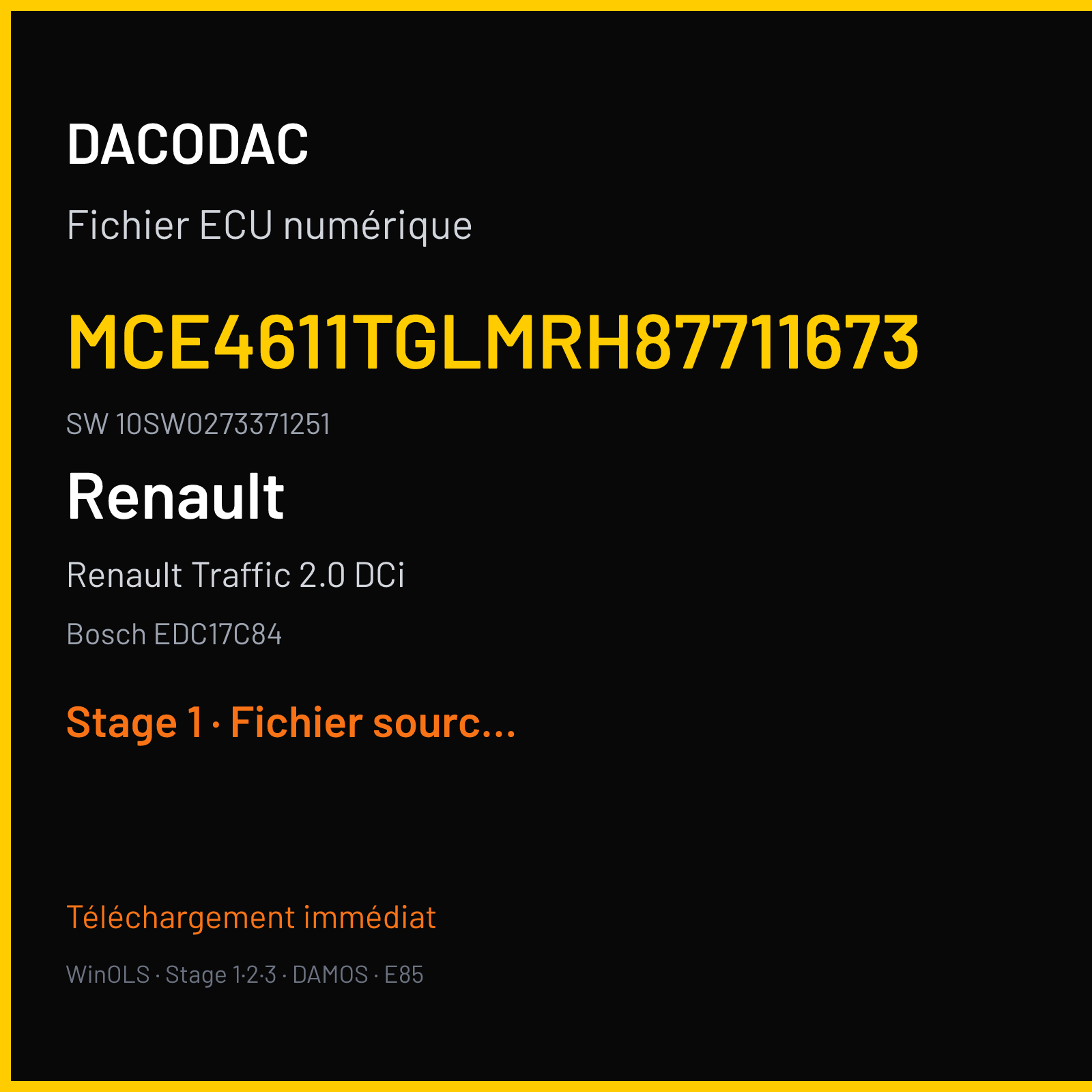 Renault Traffic 2.0 DCi 145 ch (2016) — Bosch EDC17C84 — MCE4611TGLMRH87711673 · 10SW0273371251 · 8F0 027337 — Stage 1