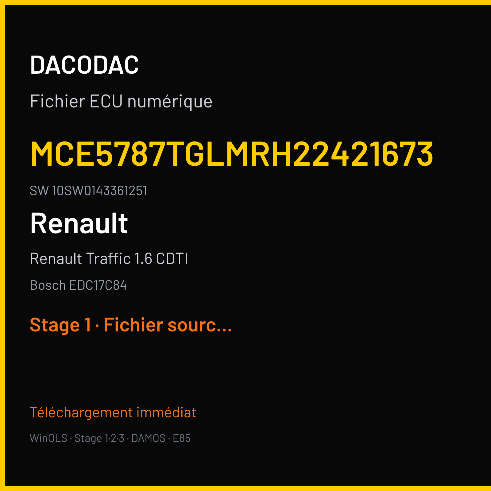 Renault Traffic 1.6 CDTI 95 ch (2018) — Bosch EDC17C84 — MCE5787TGLMRH22421673 · 10SW0143361251 · 8F0 032141 — Stage 1