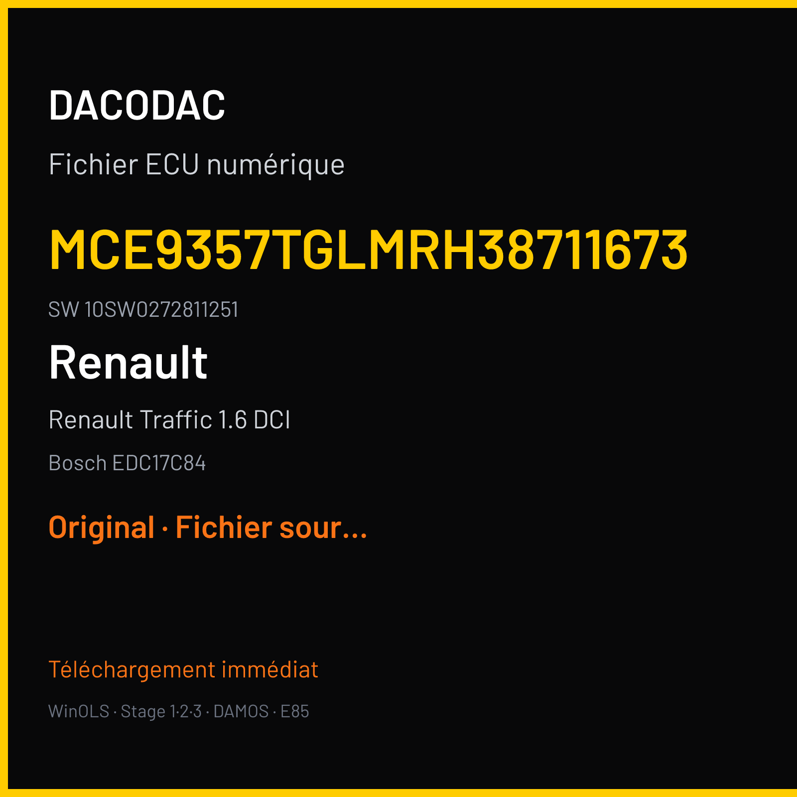 Renault Traffic 1.6 DCI 125 ch (2017) — Bosch EDC17C84 — MCE9357TGLMRH38711673 · 10SW0272811251 · 8F0 027281 — Original