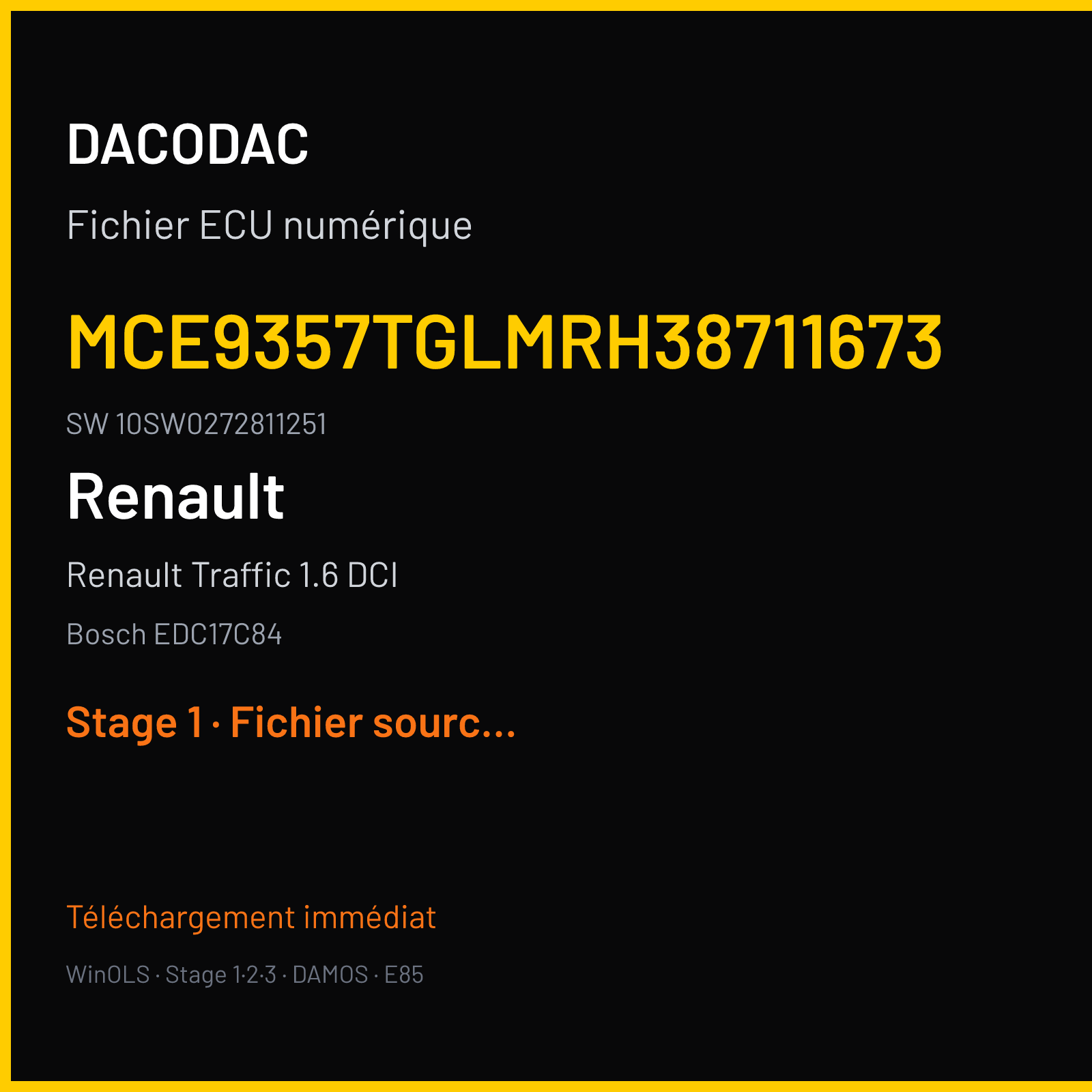 Renault Traffic 1.6 DCI 125 ch (2017) — Bosch EDC17C84 — MCE9357TGLMRH38711673 · 10SW0272811251 · 8F0 027281 — Stage 1