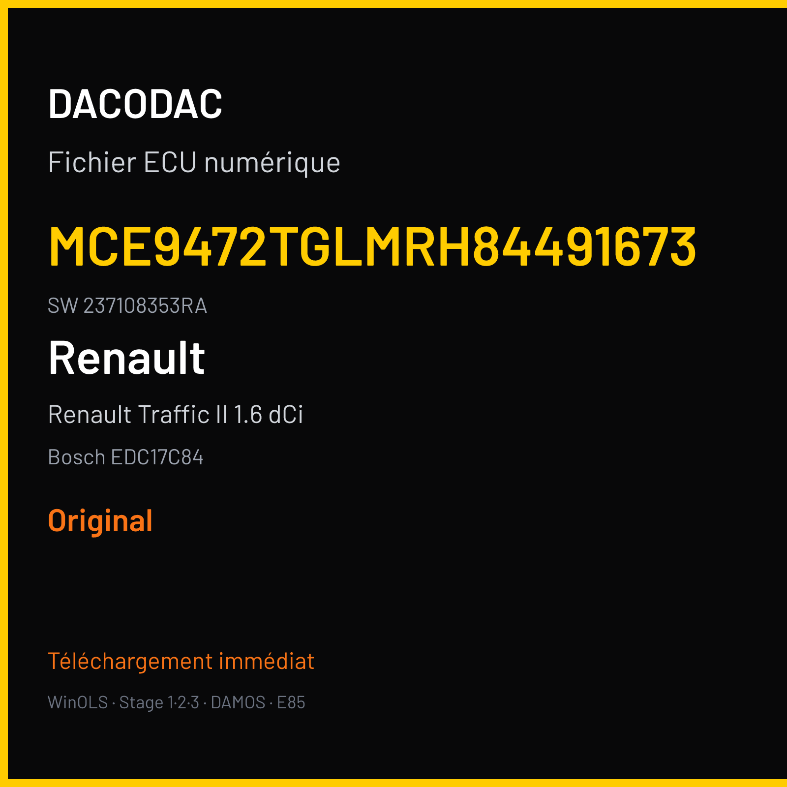 Renault Traffic II 1.6 dCi 120 ch (2016) — Bosch EDC17C84 — MCE9472TGLMRH84491673 · 237108353RA · 10SW011004 1251 8E0 — Original