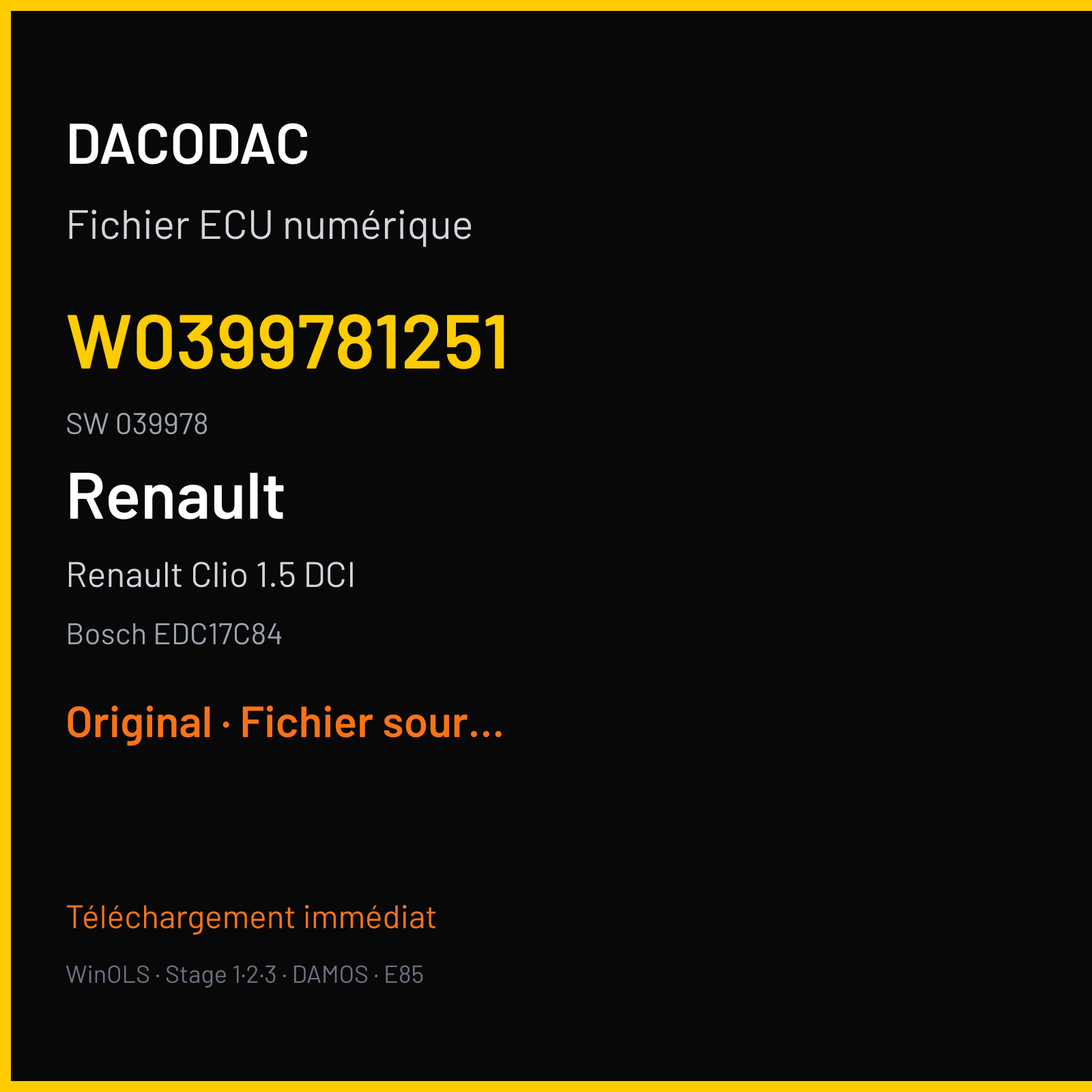 Renault Clio 1.5 DCI (2016) — Bosch EDC17C84 — W0399781251 · 039978 — Original