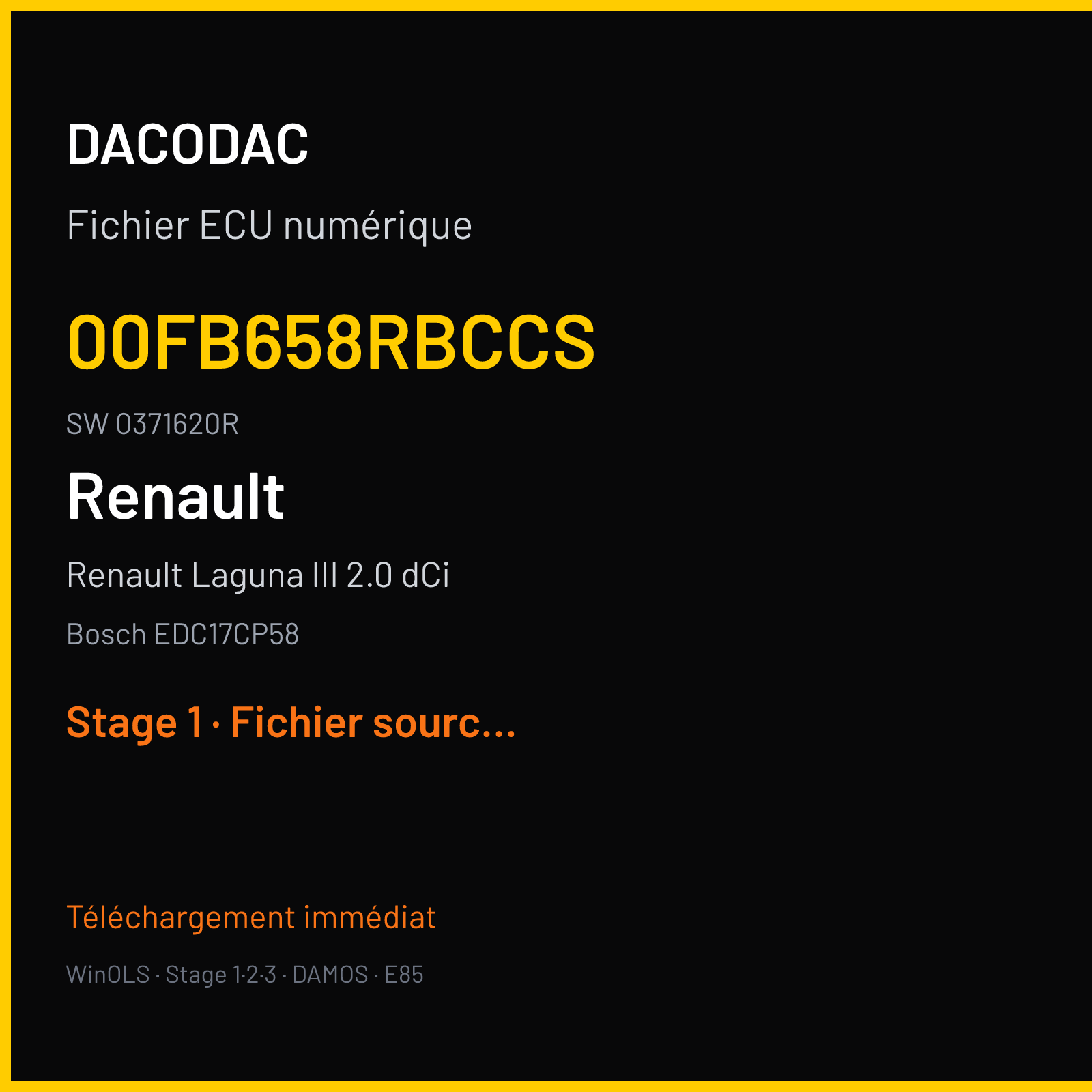 Renault Laguna III 2.0 dCi 175 ch — Bosch EDC17CP58 — 00FB658RBCCS · 0371620R · 521252 — Stage 1