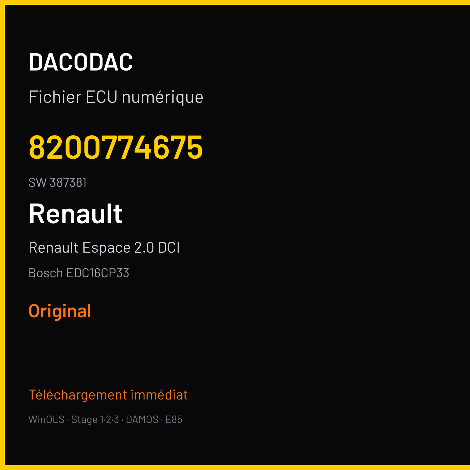 Renault Espace 2.0 DCI (2007) — Bosch EDC16CP33 — 8200774675 · 387381 — Original