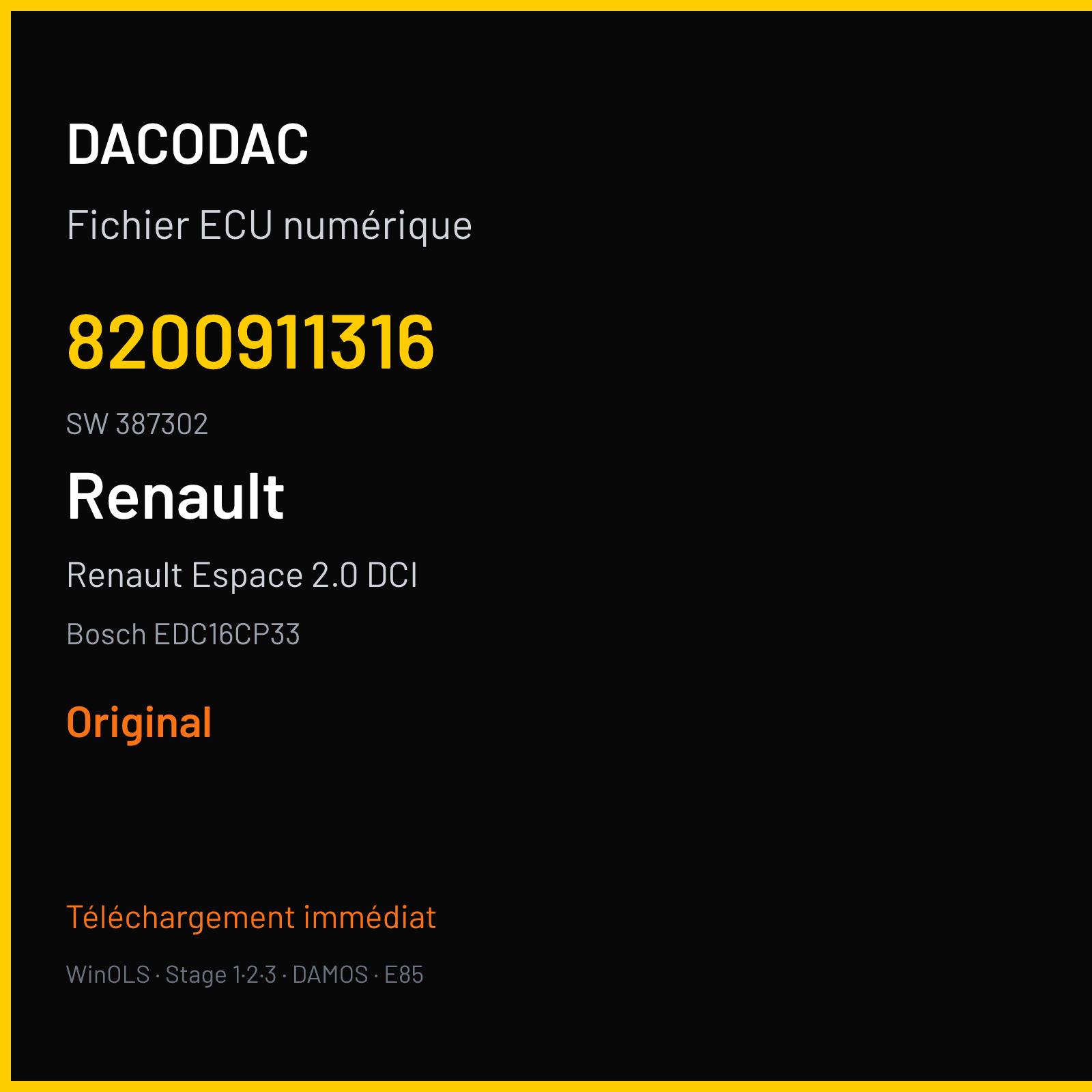 Renault Espace 2.0 DCI (2008) — Bosch EDC16CP33 — 8200911316 · 387302 — Original
