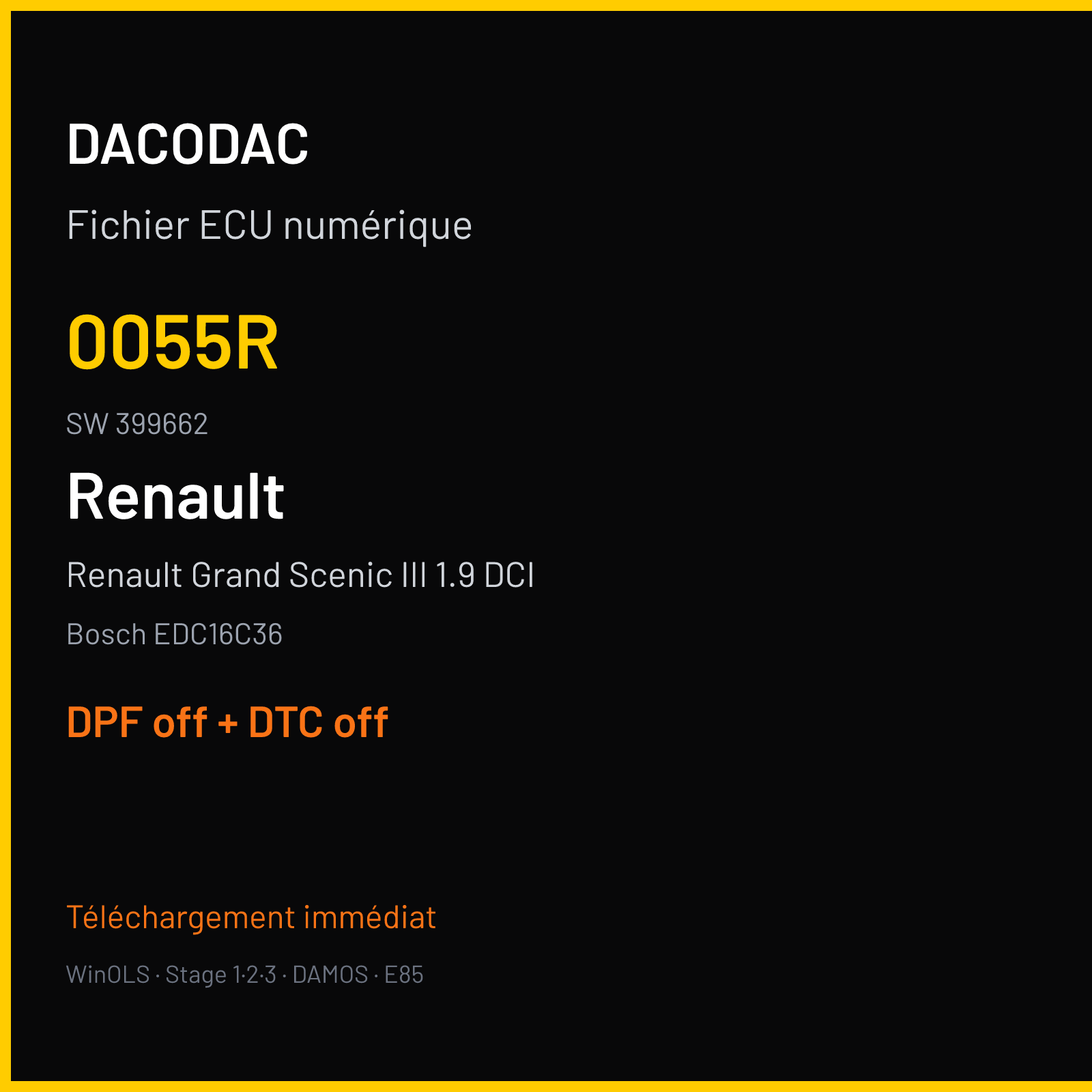 Renault Grand Scenic III 1.9 DCI (2010) — Bosch EDC16C36 — 0055R · 399662 — DPF off + DTC off