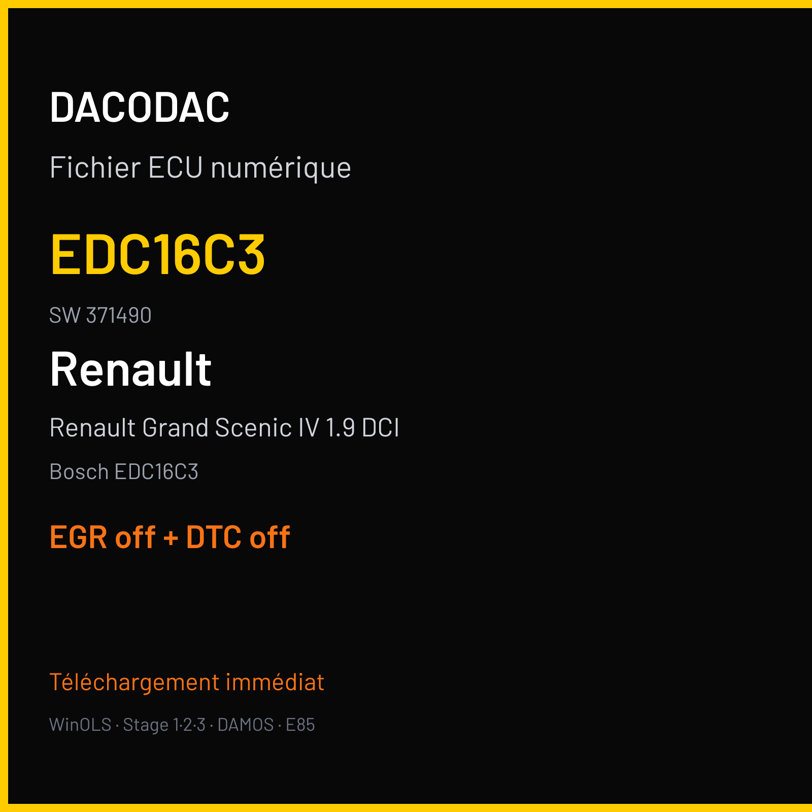 Renault Grand Scenic IV 1.9 DCI (2004) — Bosch EDC16C3 — EDC16C3 · 371490 — EGR off + DTC off